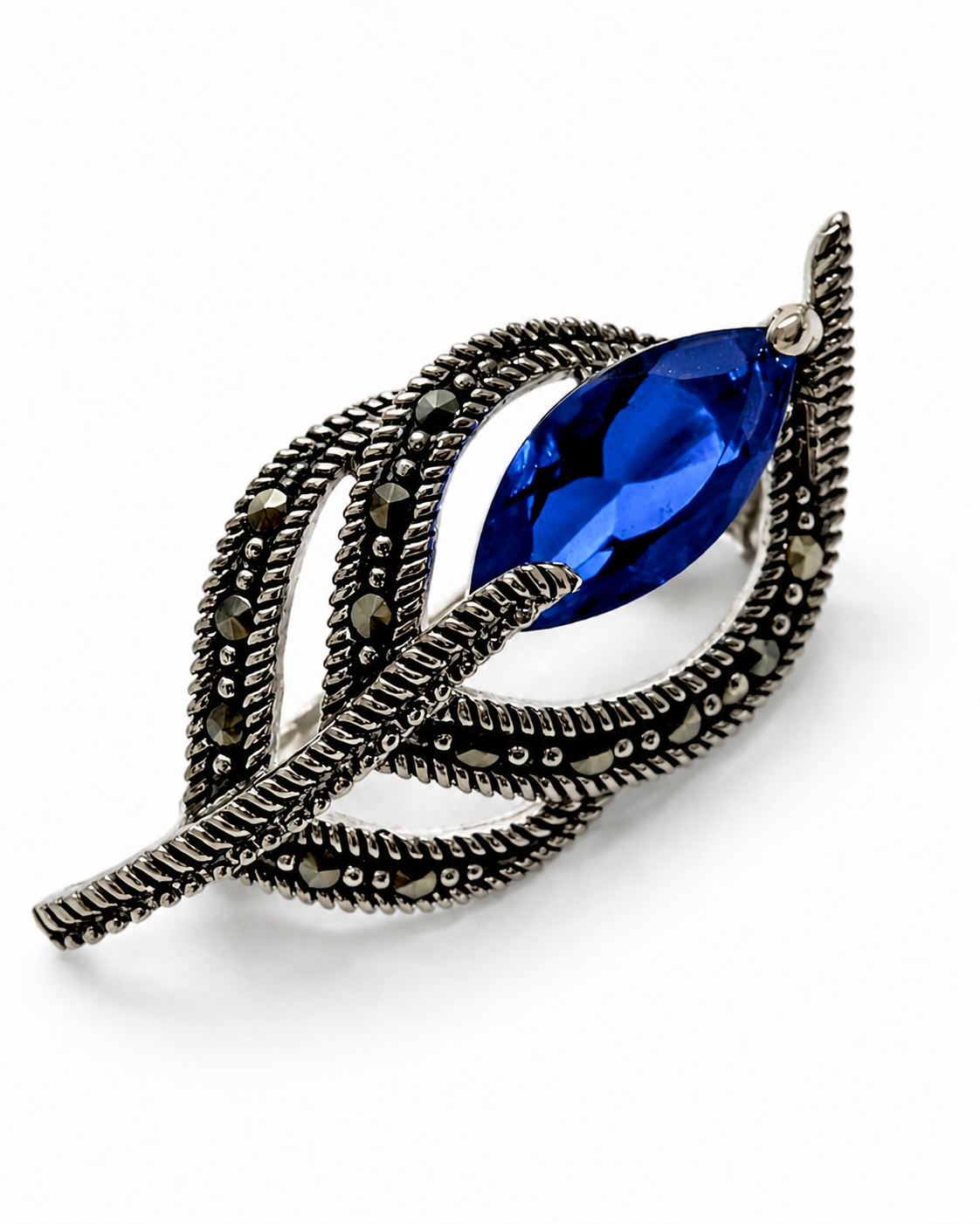 Alfinete / Medalha em Prata com Pedra Azul
