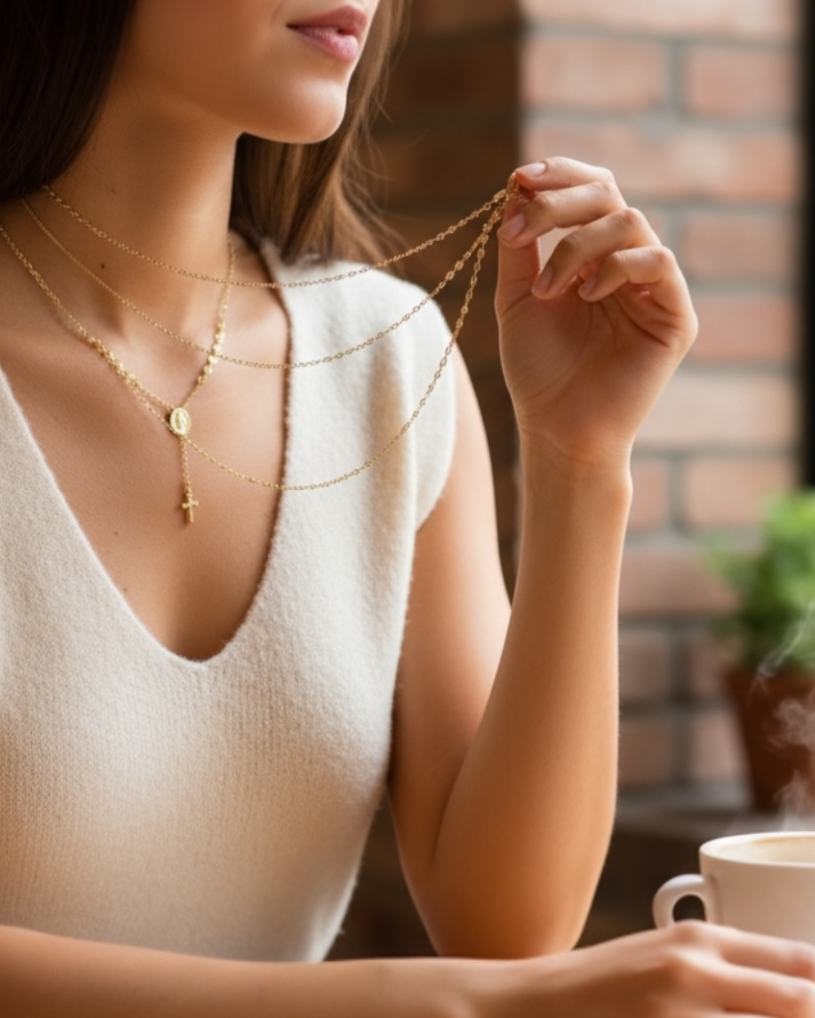 White Silver Rosary Necklace