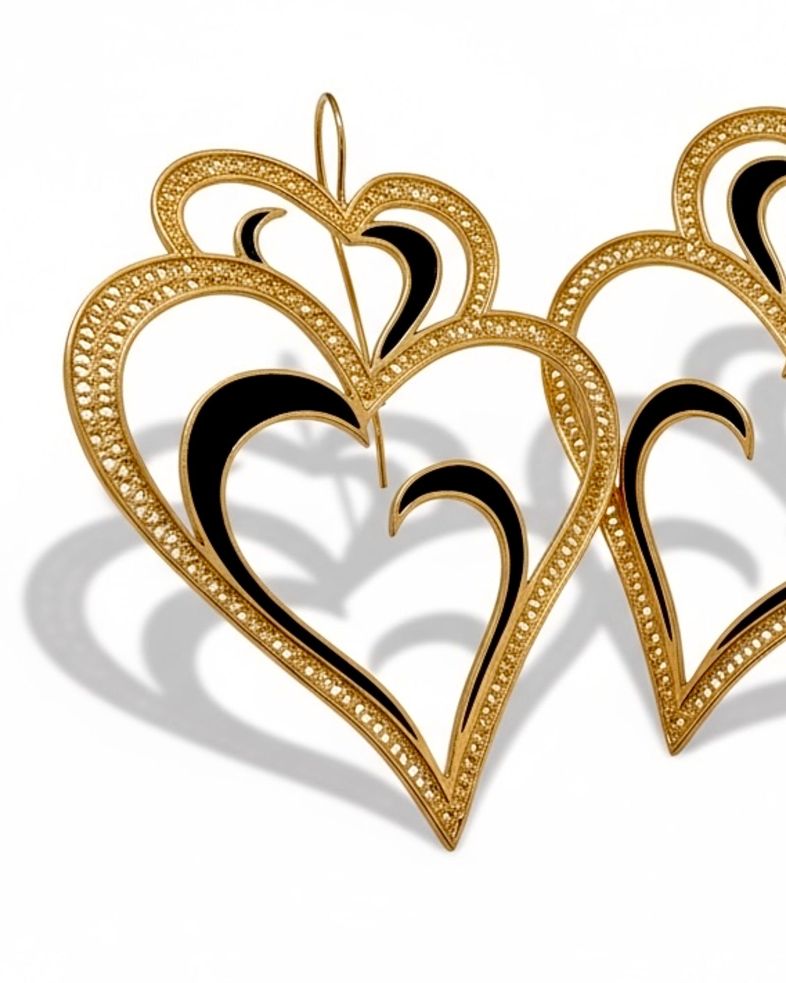 Viana's Heart 22 Earrings with Black Enamel