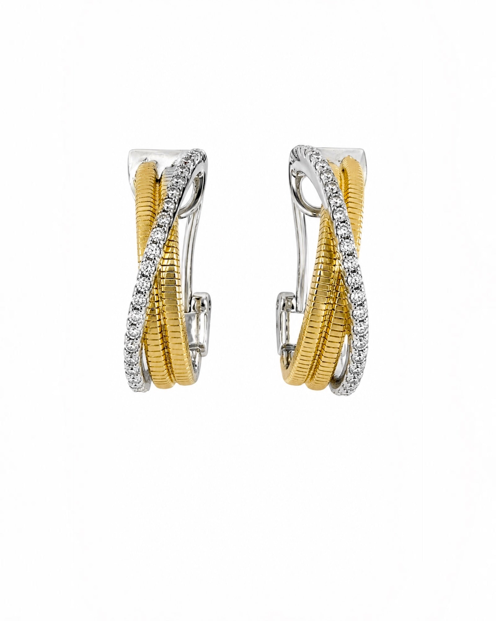 Cross Earrings with Sparkle in Silver and Gold-Plated Silver