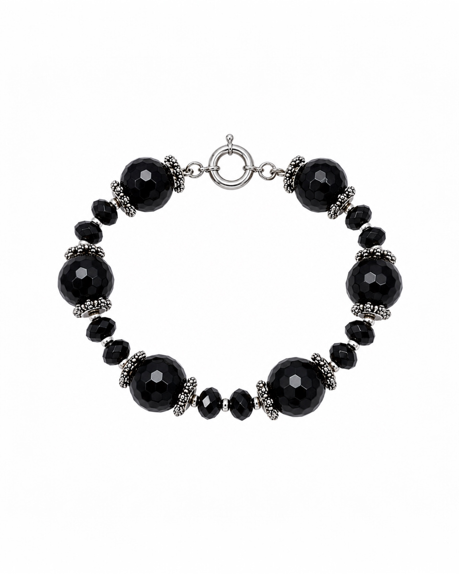 Pulseira Pedras  Pretas  em Prata