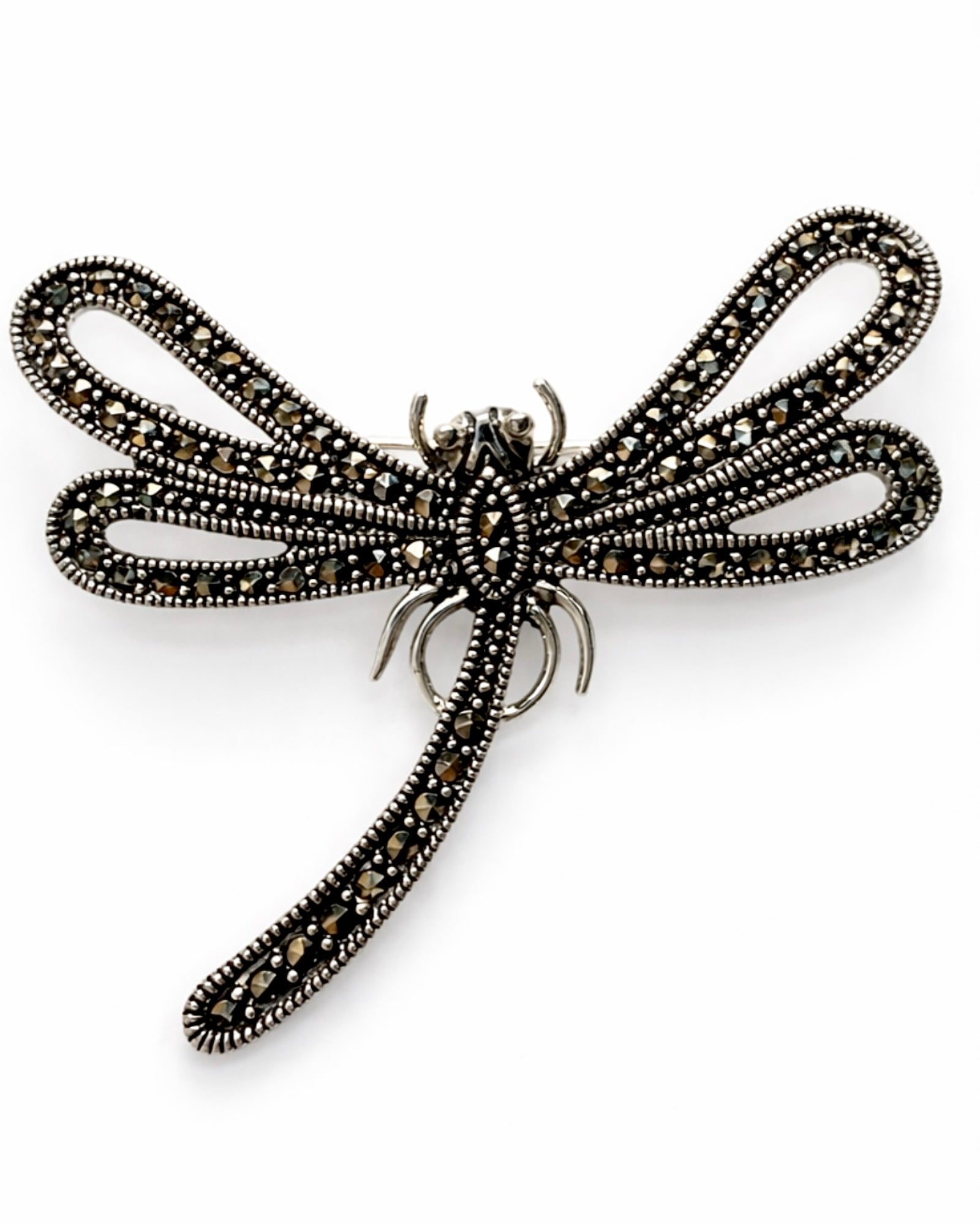 Butterfly pin with marcasite in silver.