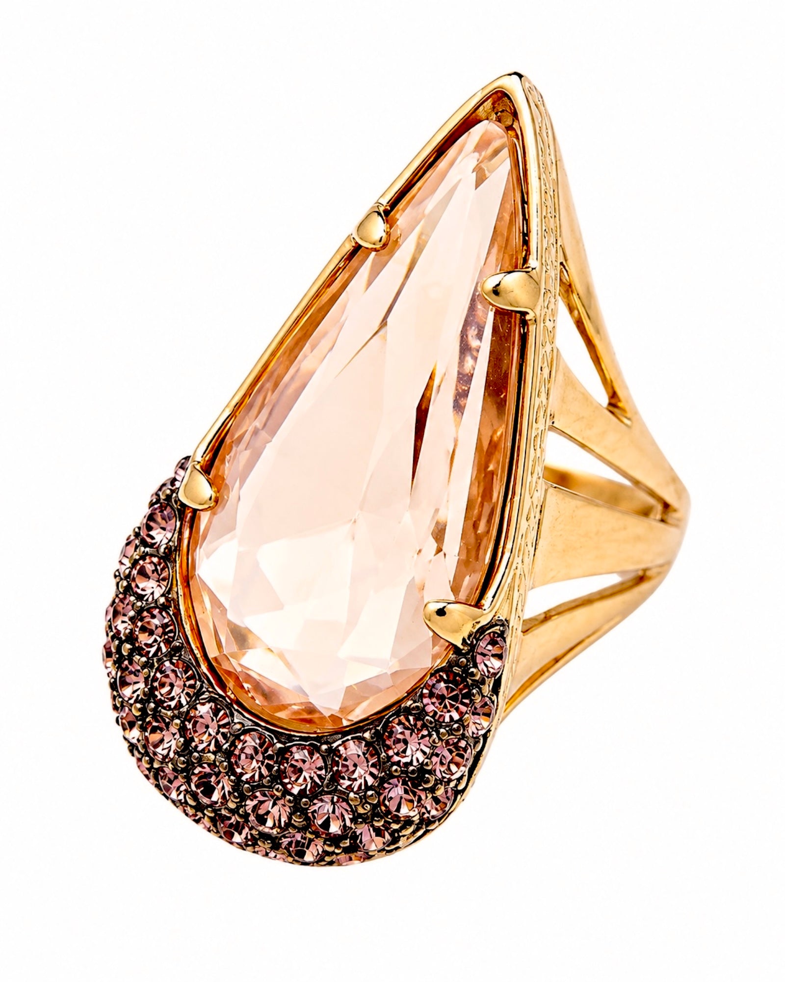 Pink Teardrop Ring in Gold-Plated Silver