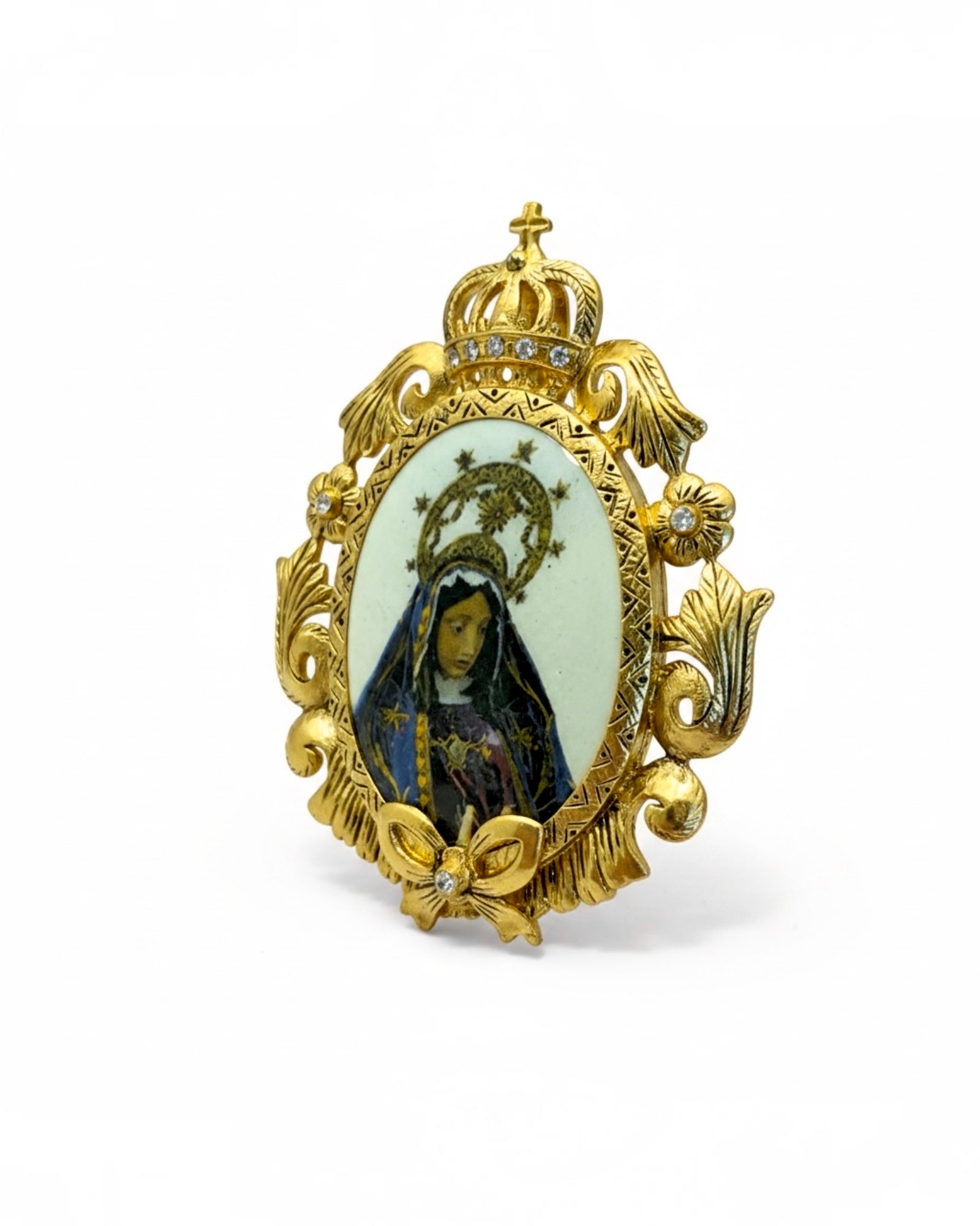 Medalha Nossa Senhora da Agonia em Esmalte e em Prata Dourada