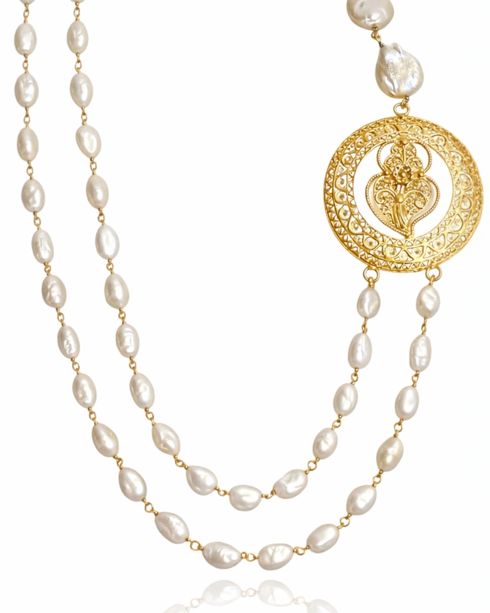 Viana Heart Necklace with Pearls in Gold-Plated Silver