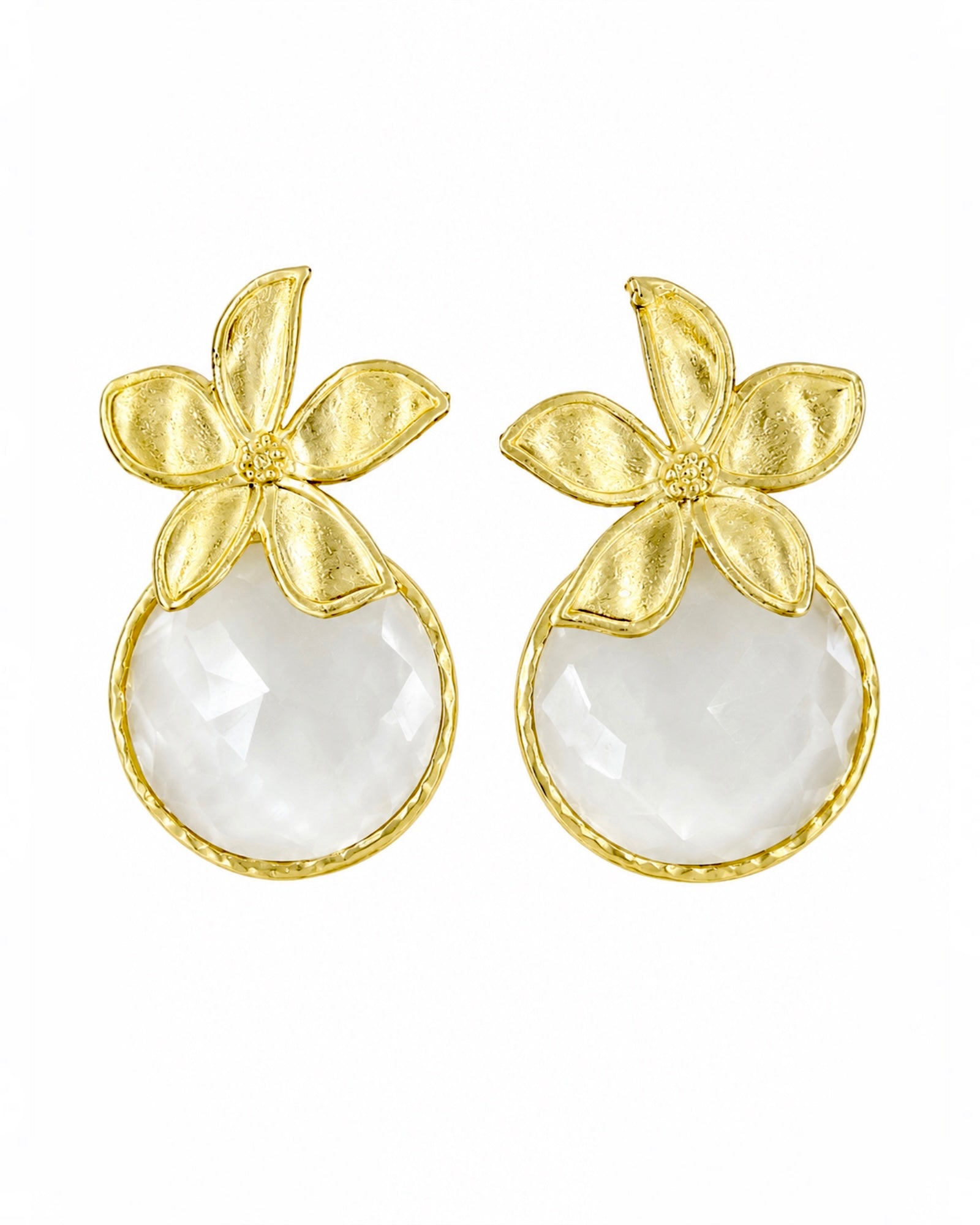 Flower Earrings with Stone in Gold-Plated Silver