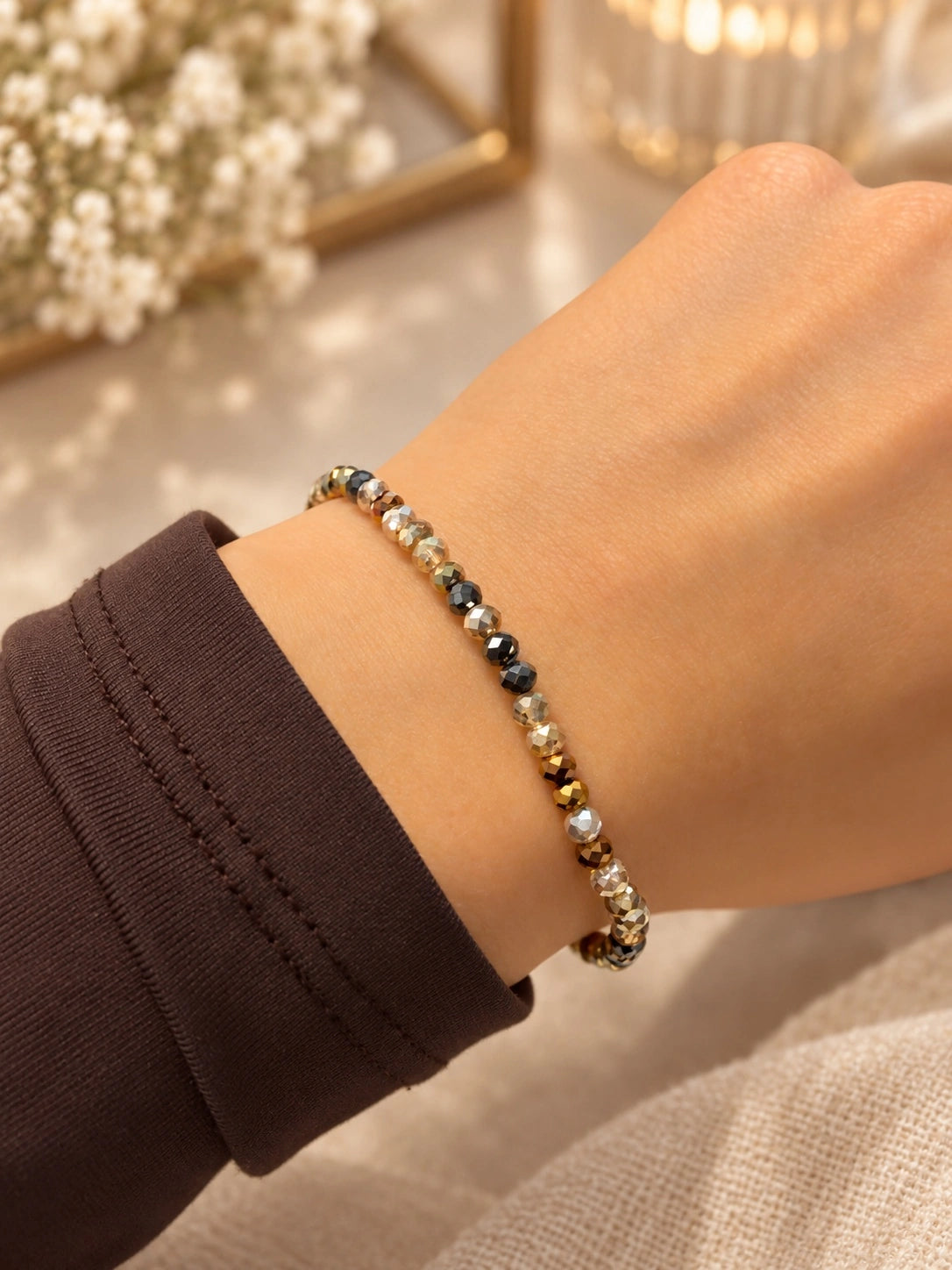 2 - Pulseira Pedras Tons Bronze com Prata