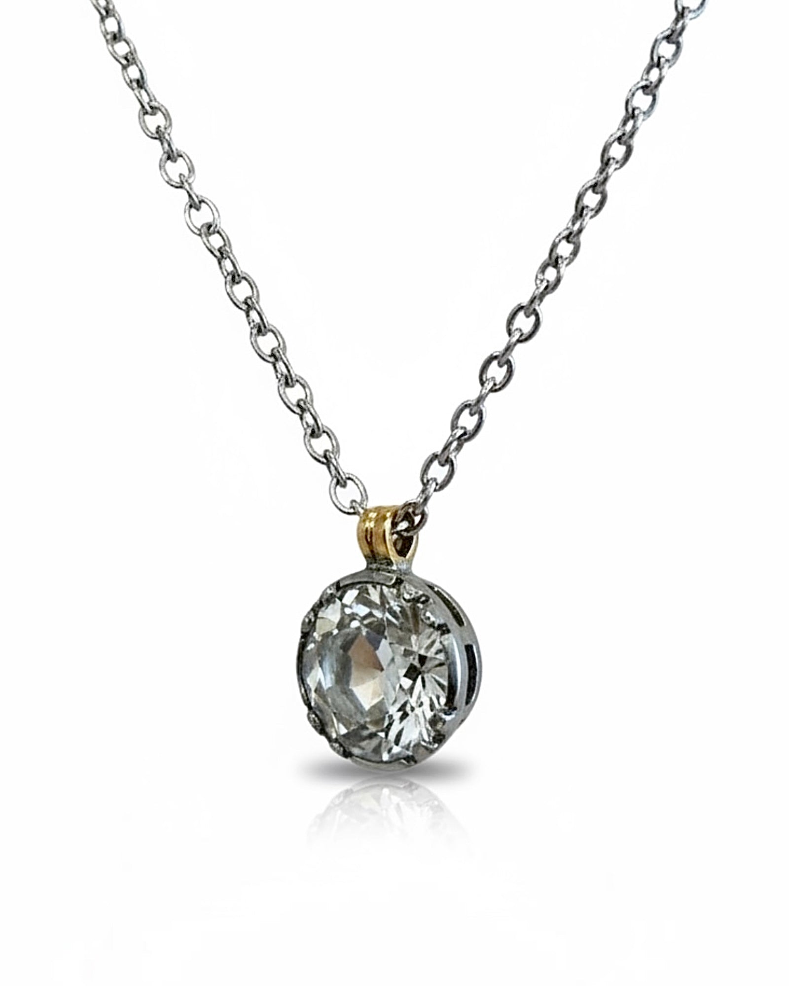 Colar em Prata e Ouro com Pedra Brilhante