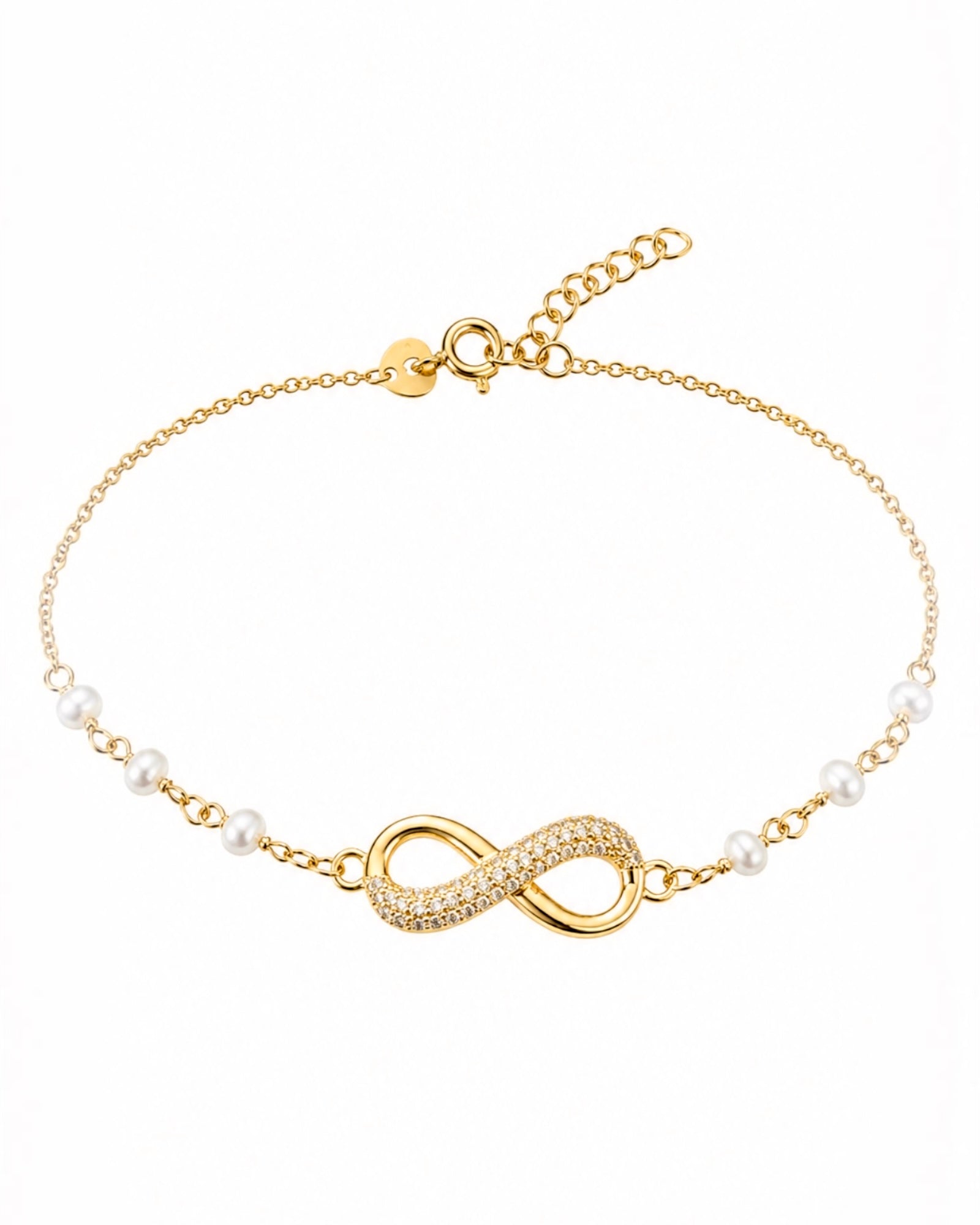 Pulseira Infinito com Pérolas e Prata Dourada