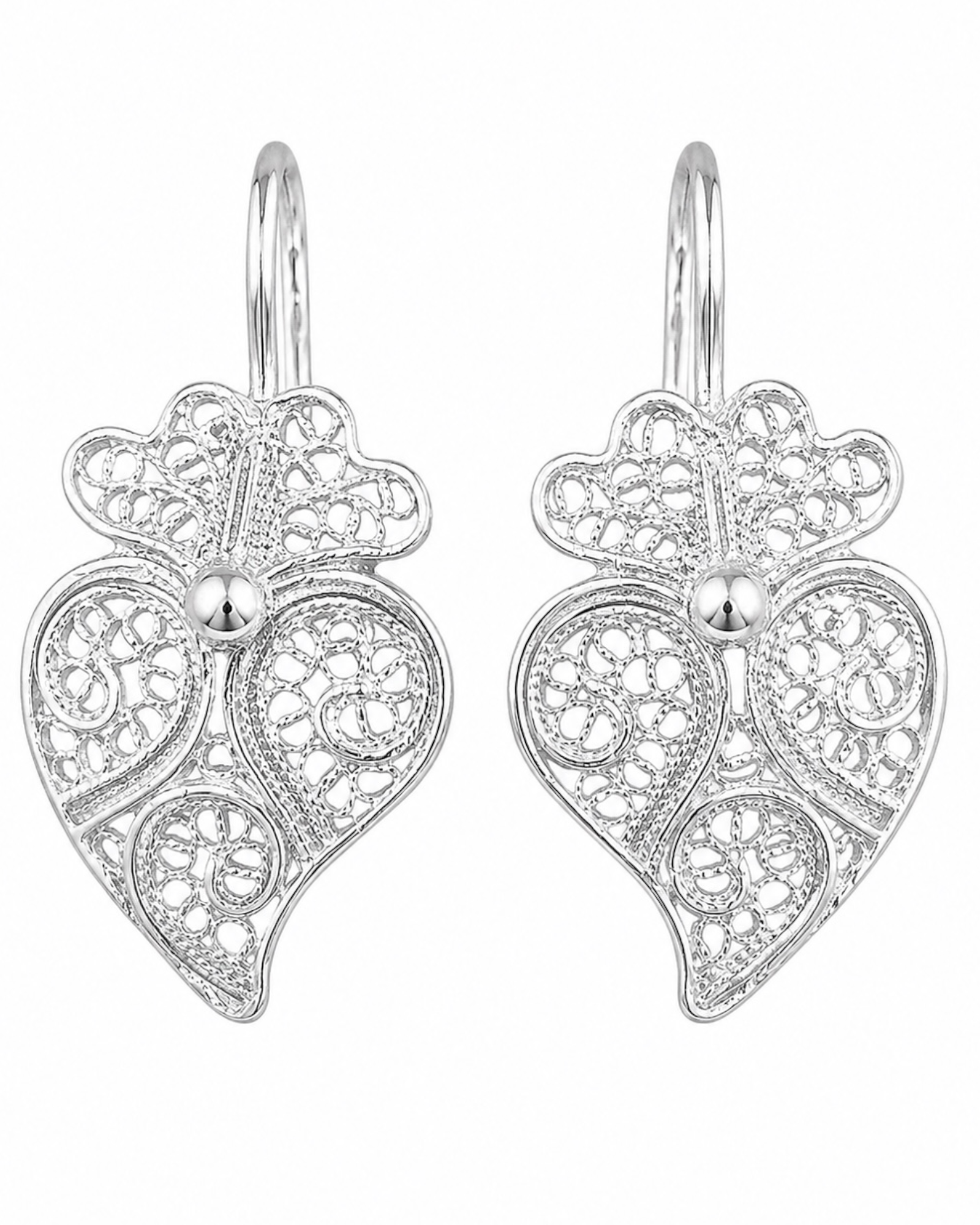 Mini Viana Heart Filigree Earrings in Silver (with hook)