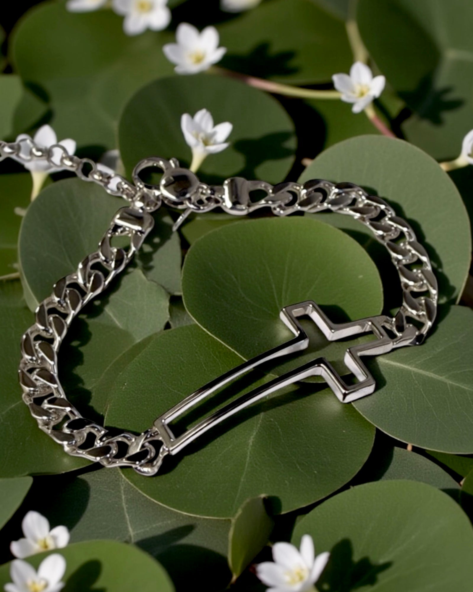 Pulseira Corrente com Cruz em Prata - Homem