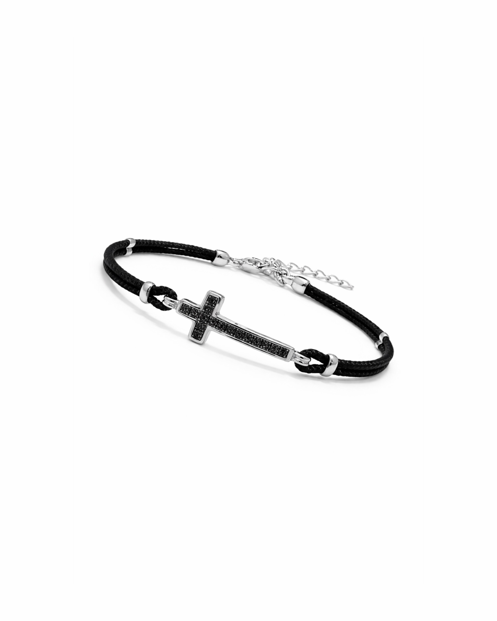 Bracelet with Cross and Black Stones in Silver