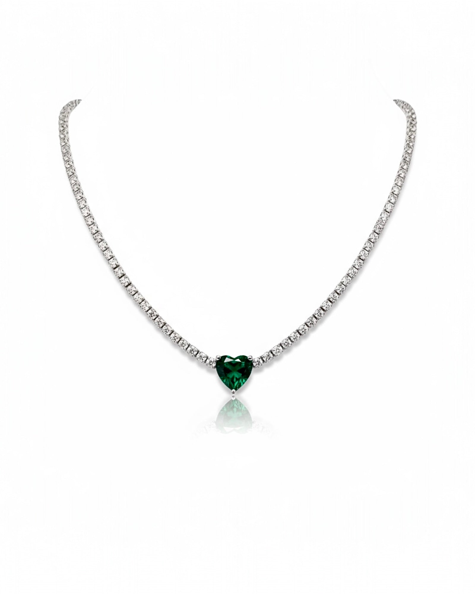 Green Heart Necklace in Silver