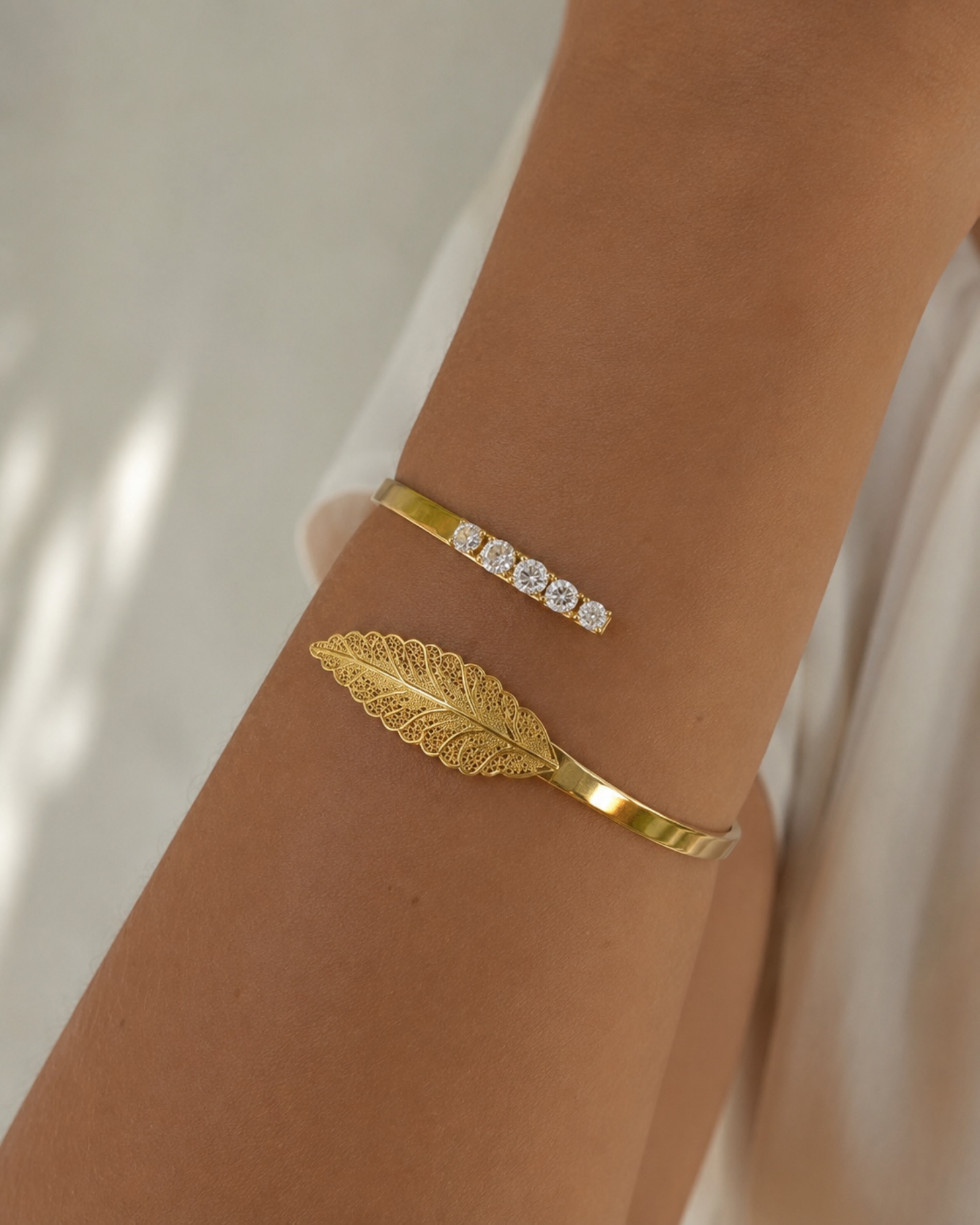 Pulseira Folha de Filigrana em Prata Dourada.