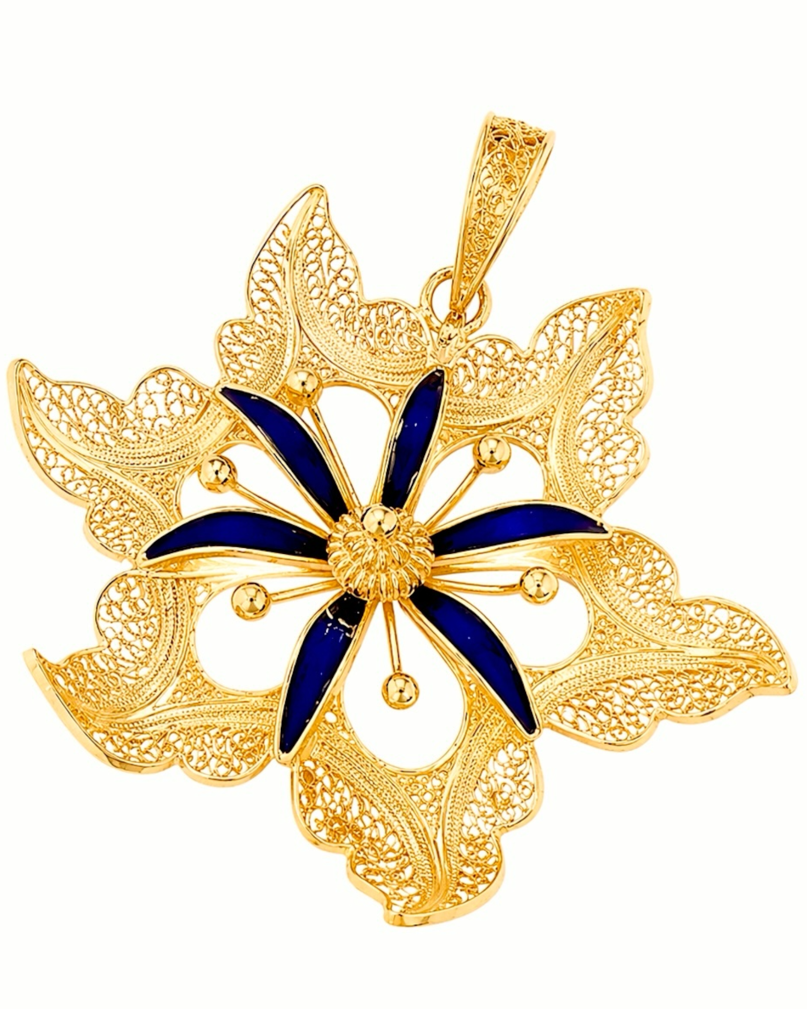 Medalha Flor Filigrana em Prata Dourada