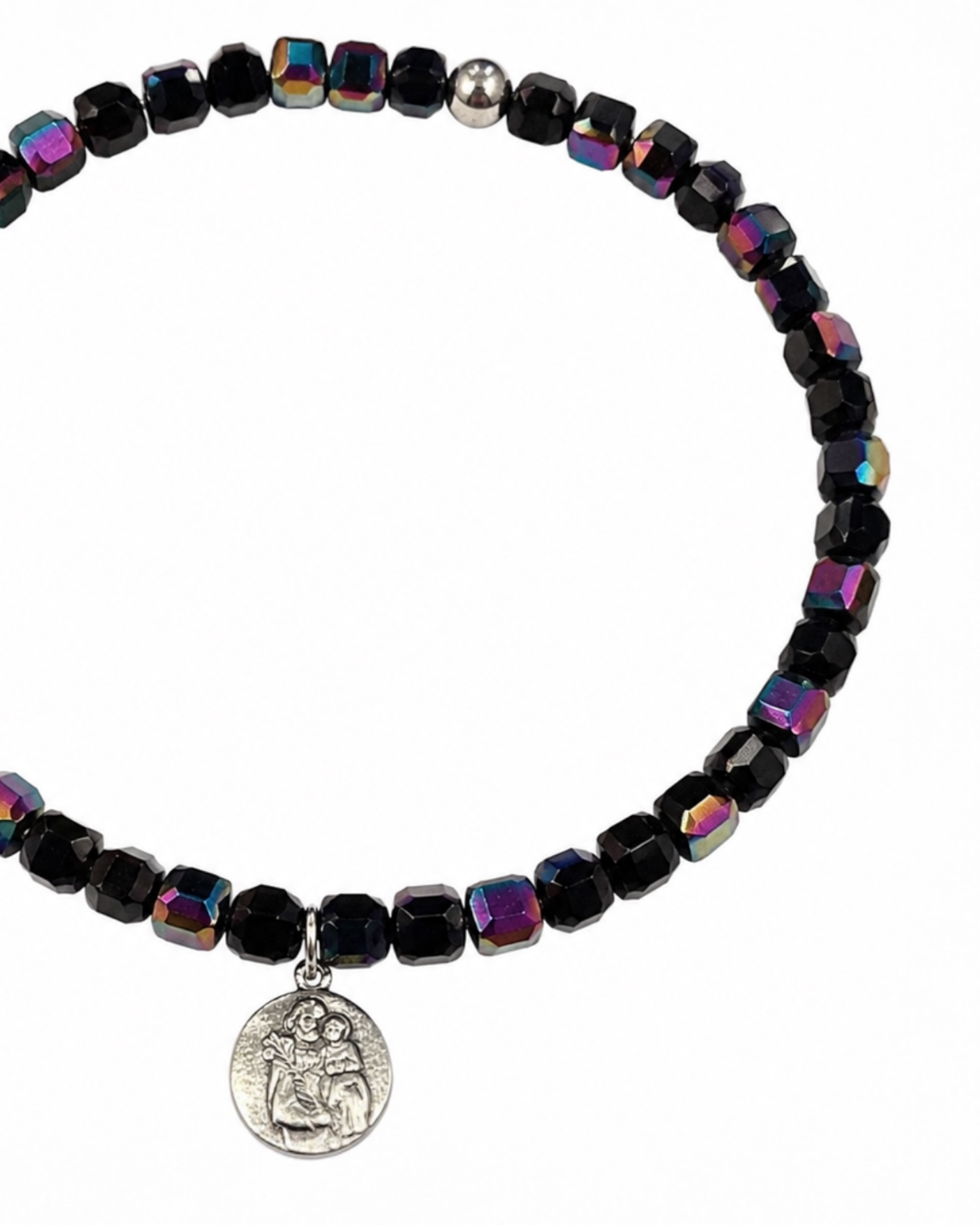 Saint Joseph bracelet with black stones in silver.