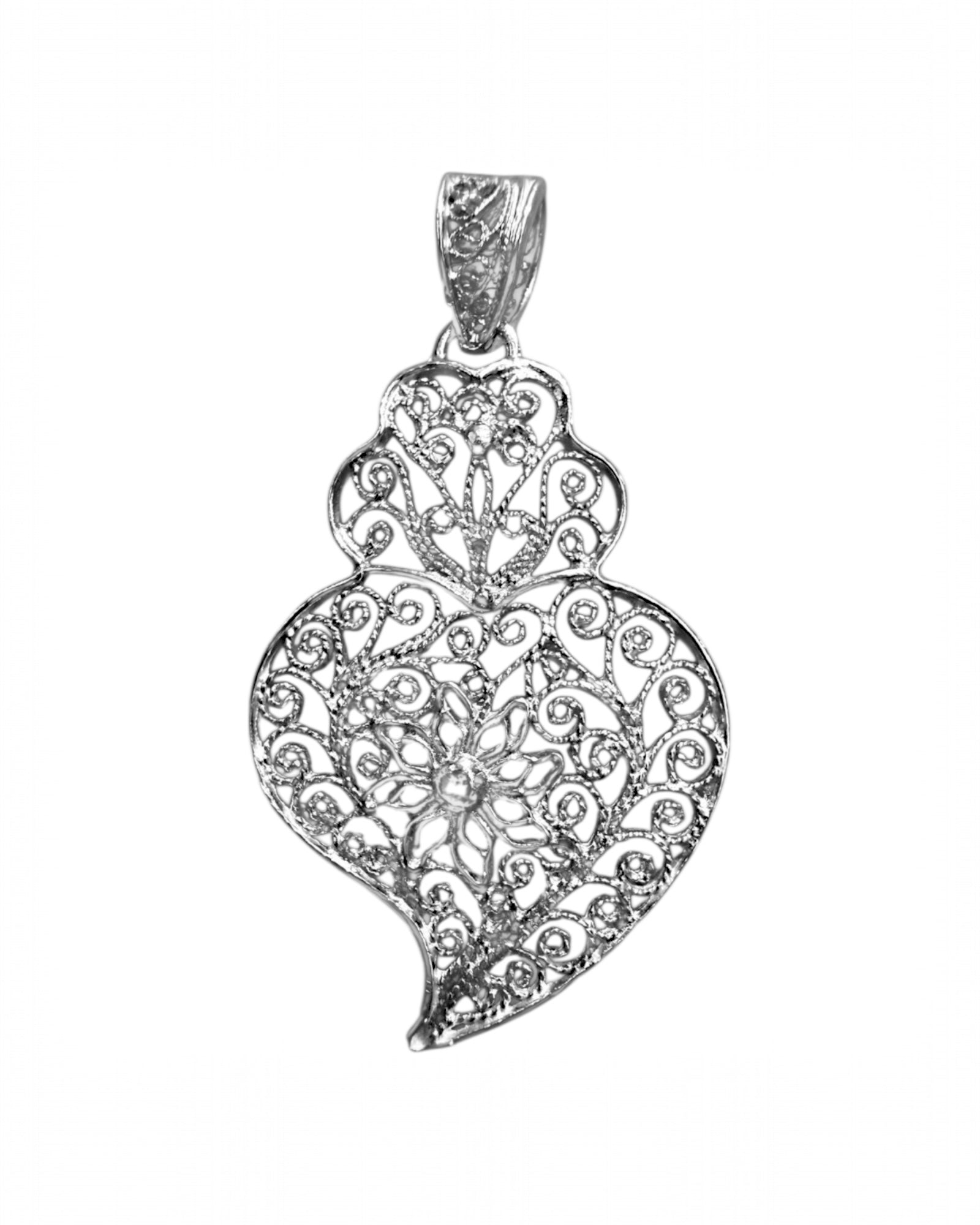 Medalha Coração de Viana Floral em Prata