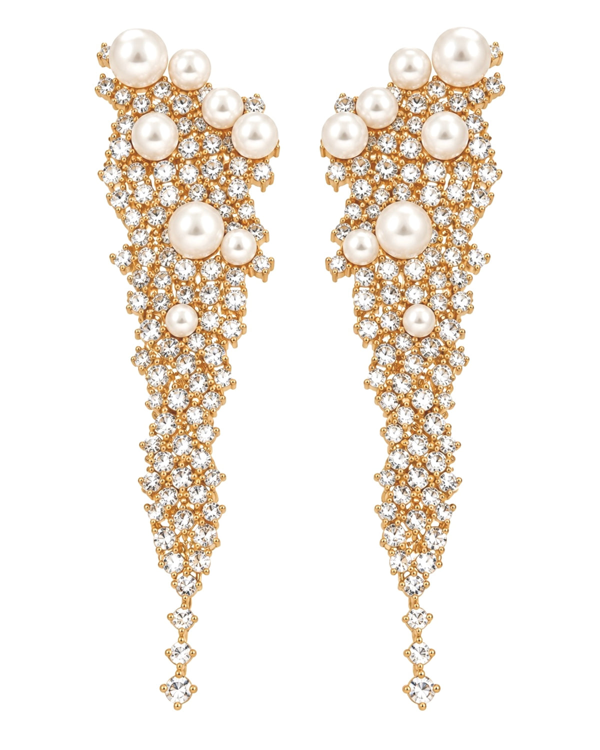 Cascade Earrings with Pearls and Sparkle in Gold-Plated Silver