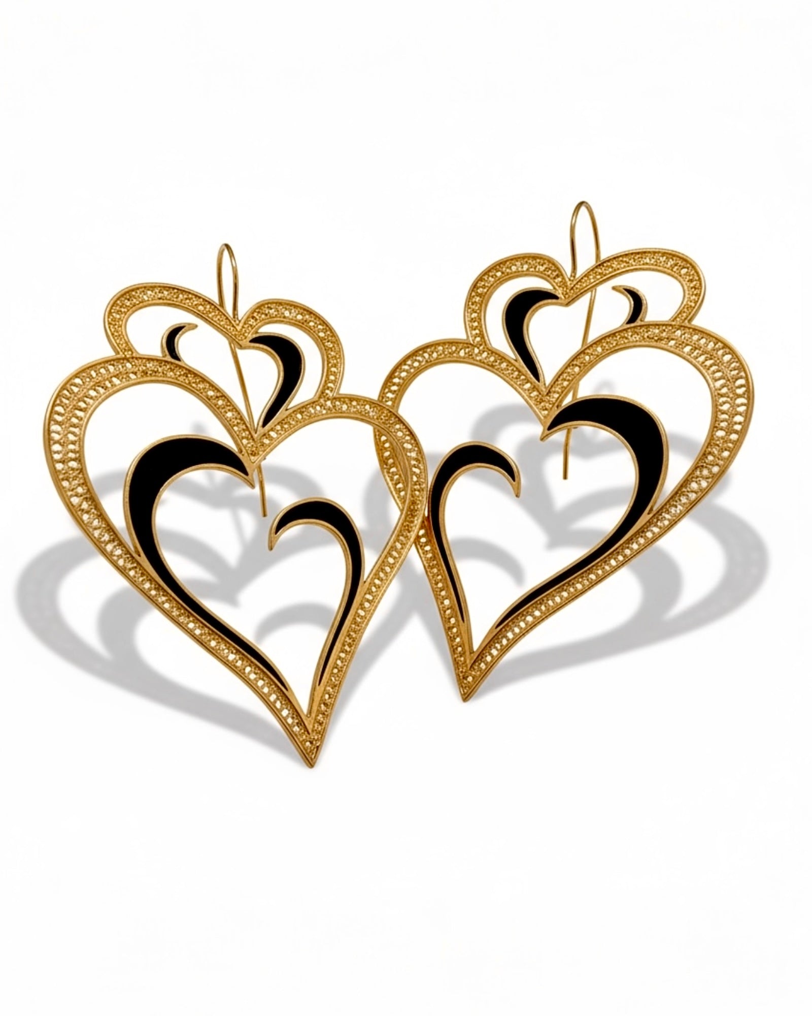 Viana's Heart 22 Earrings with Black Enamel
