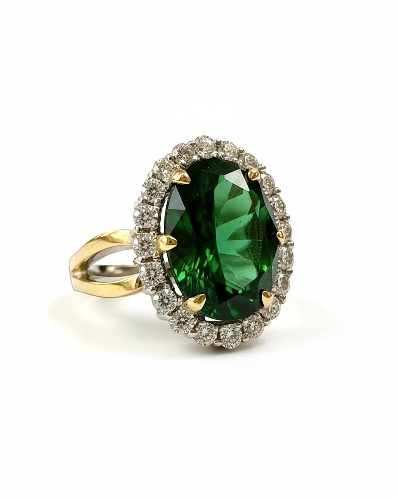 Anel Lady Di Verde em Prata e Ouro