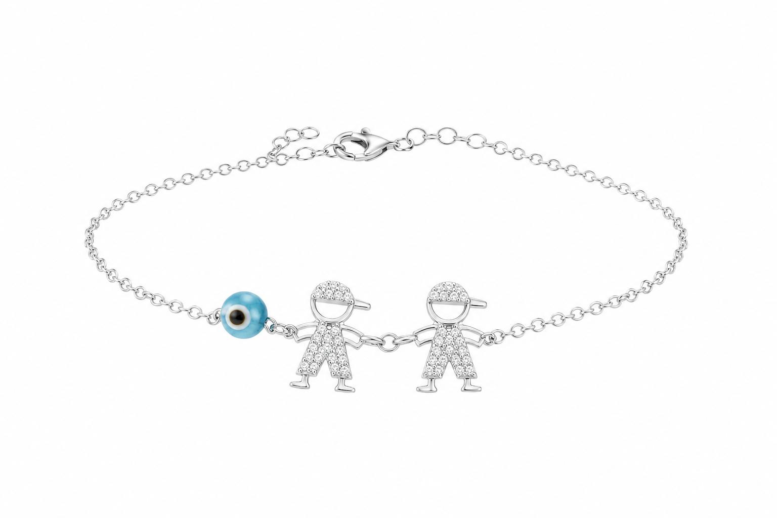 Pulseira com Dois Meninos em Prata