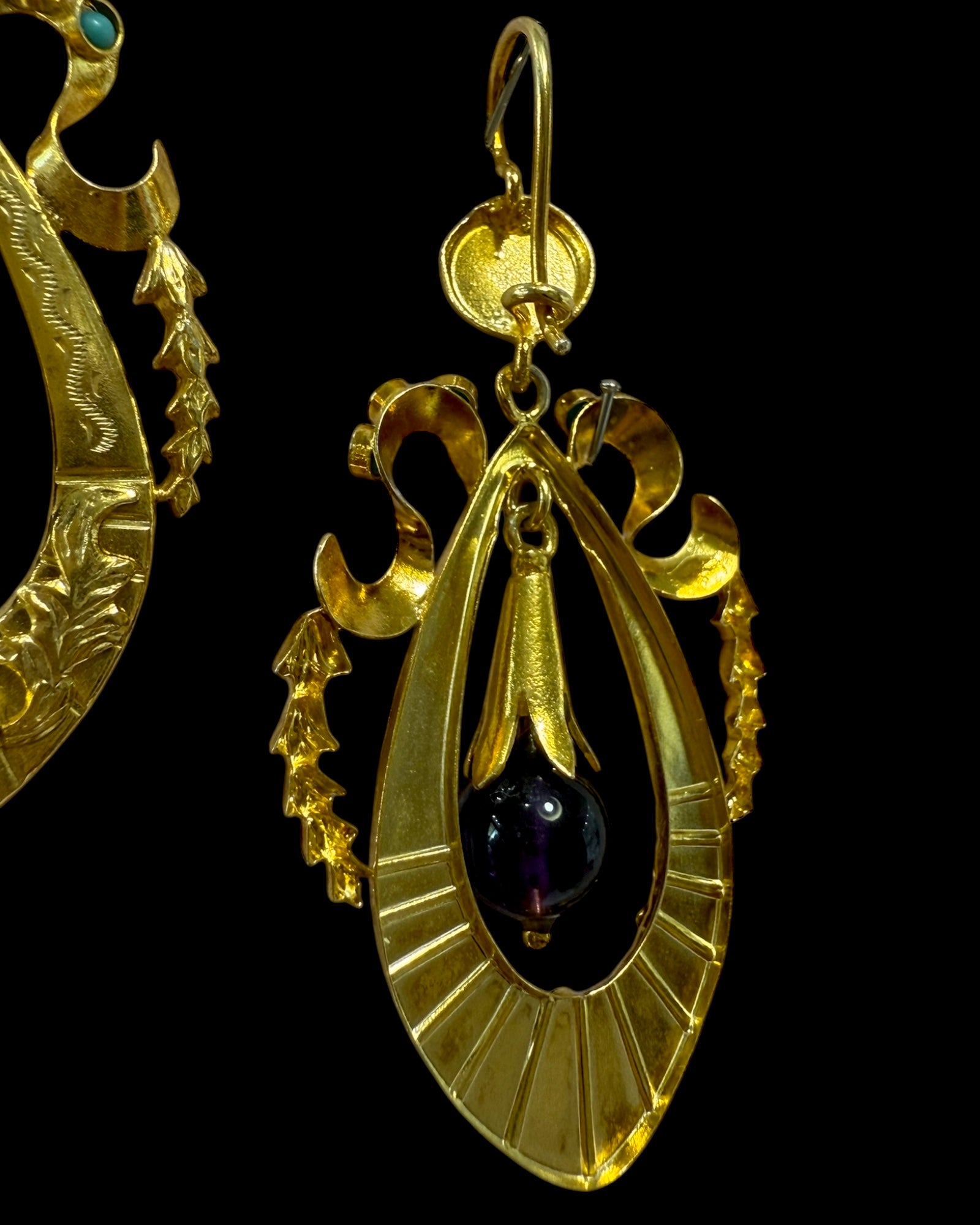 Baroque Filigree Earrings in Gold Plated Silver