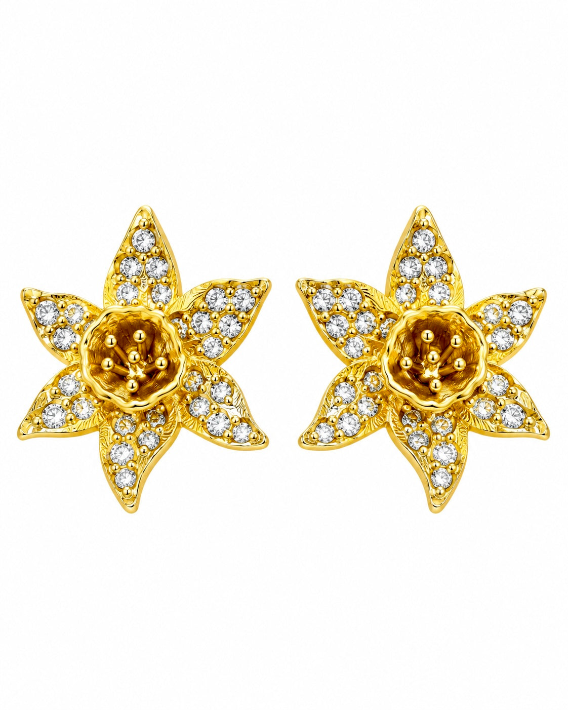Brincos Flor Estrela com Zircónias em Ouro Amarelo