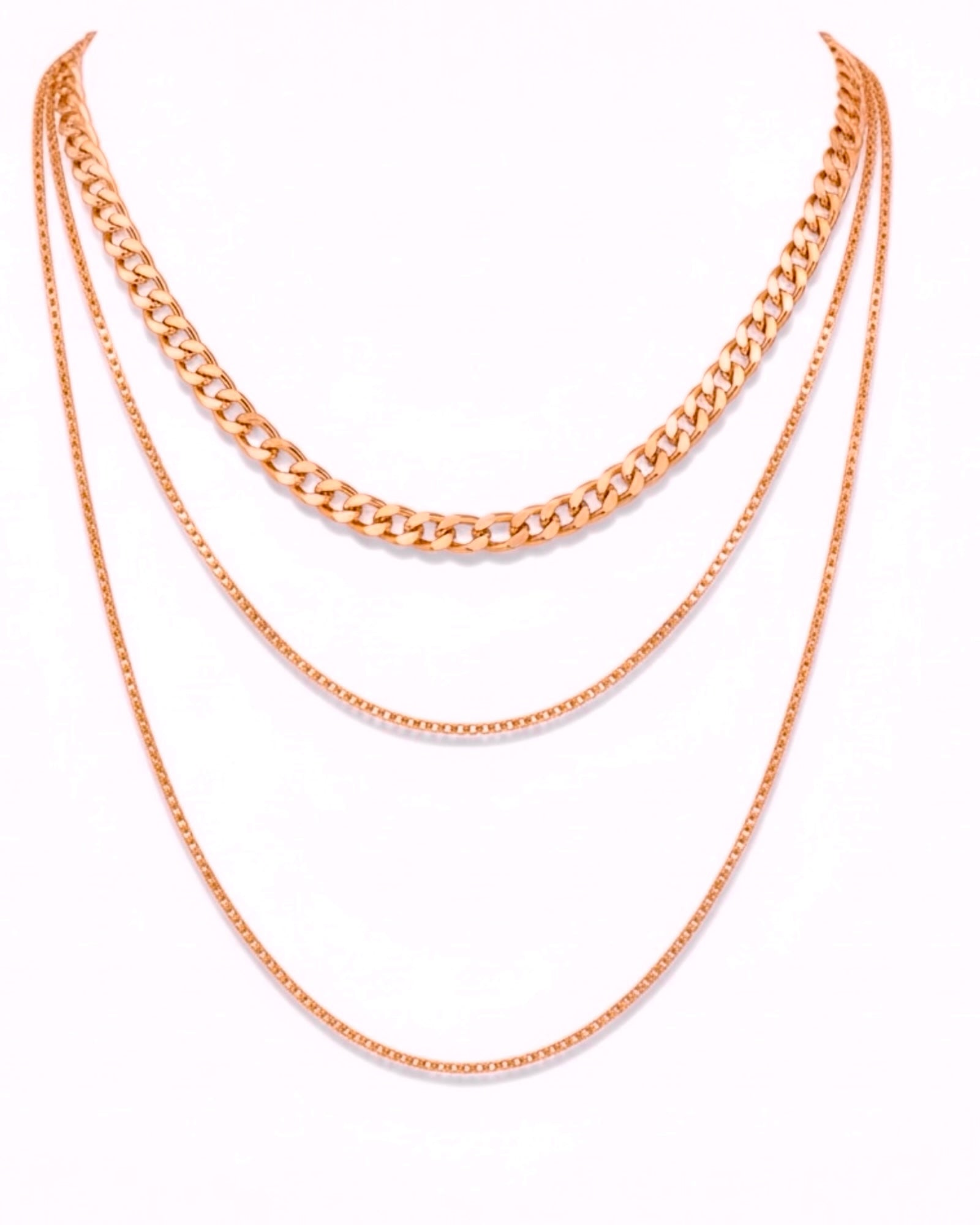 Colar Três Correntes em Prata Rosa