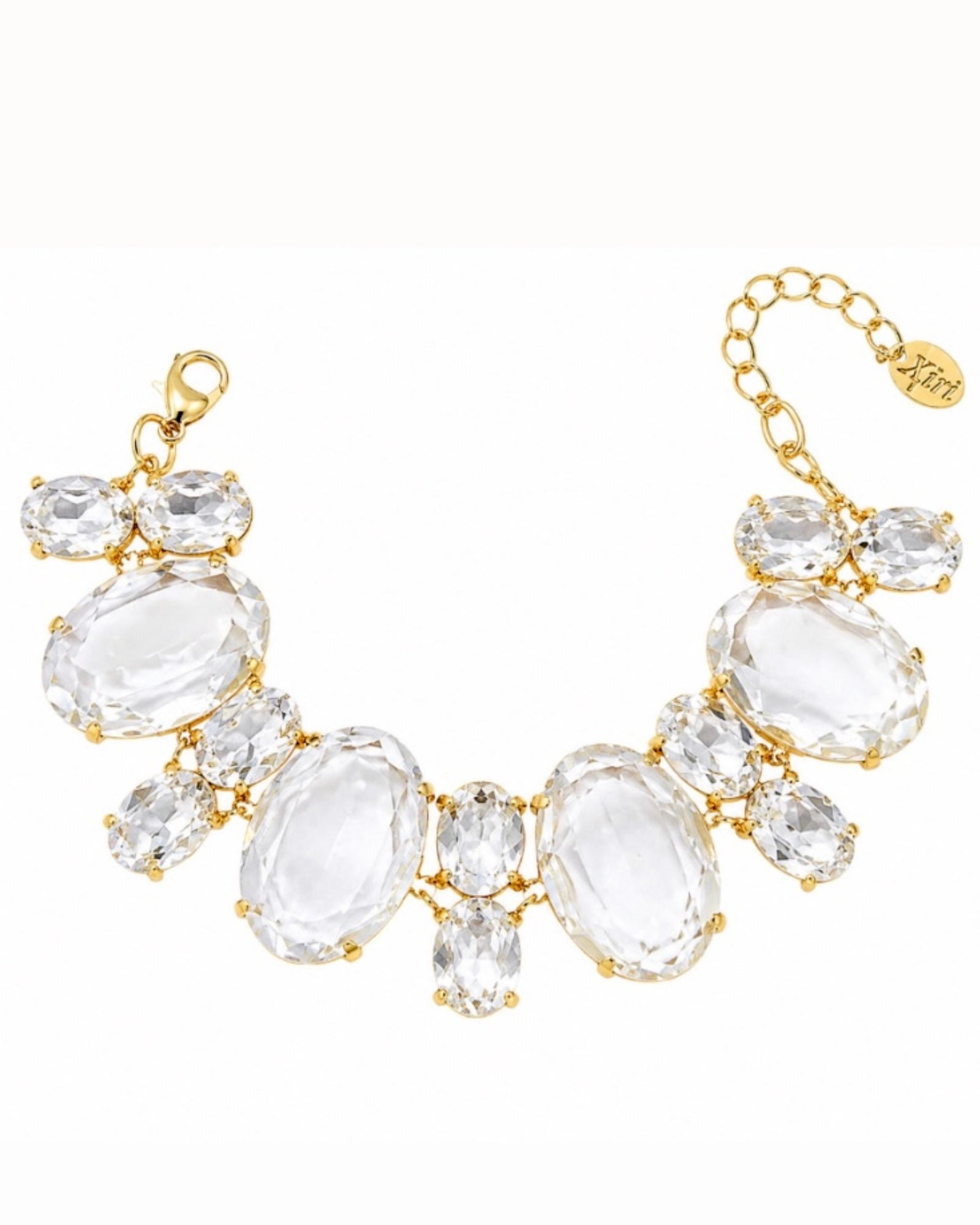 Pulseira Pedras Transparentes em Prata Dourada