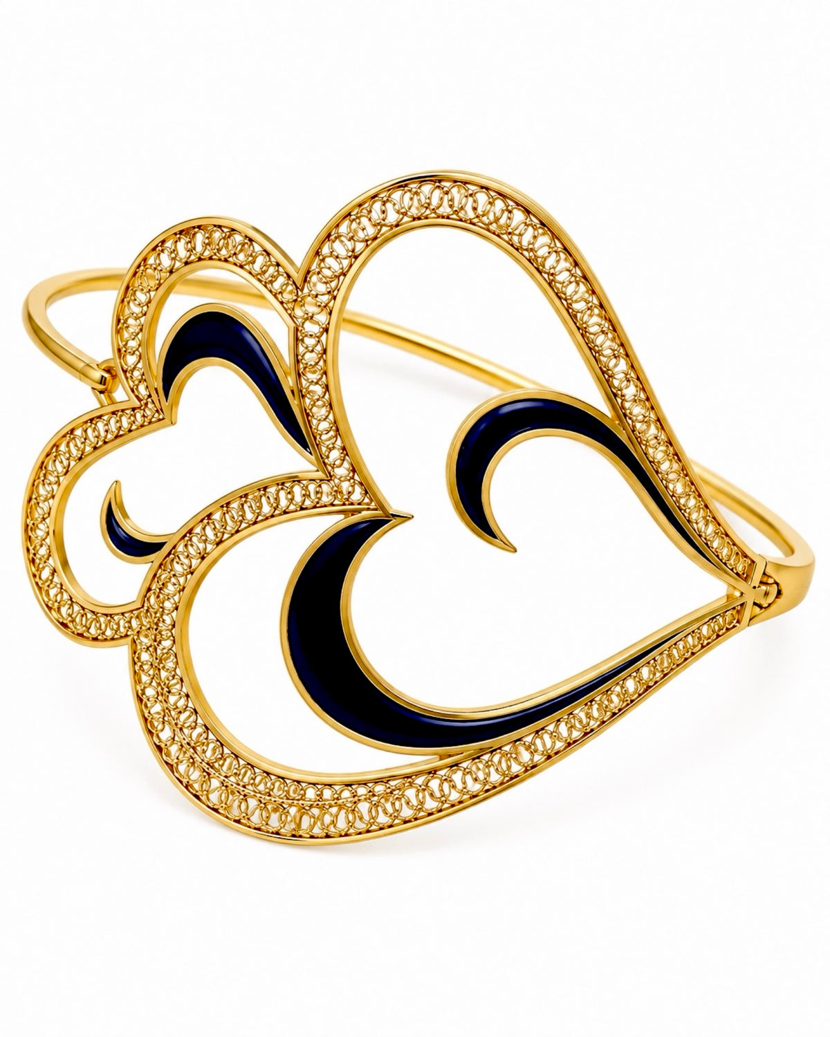 Viana Heart Slave Bracelet / Love Bracelet with Blue Enamel in Gold-Plated Silver