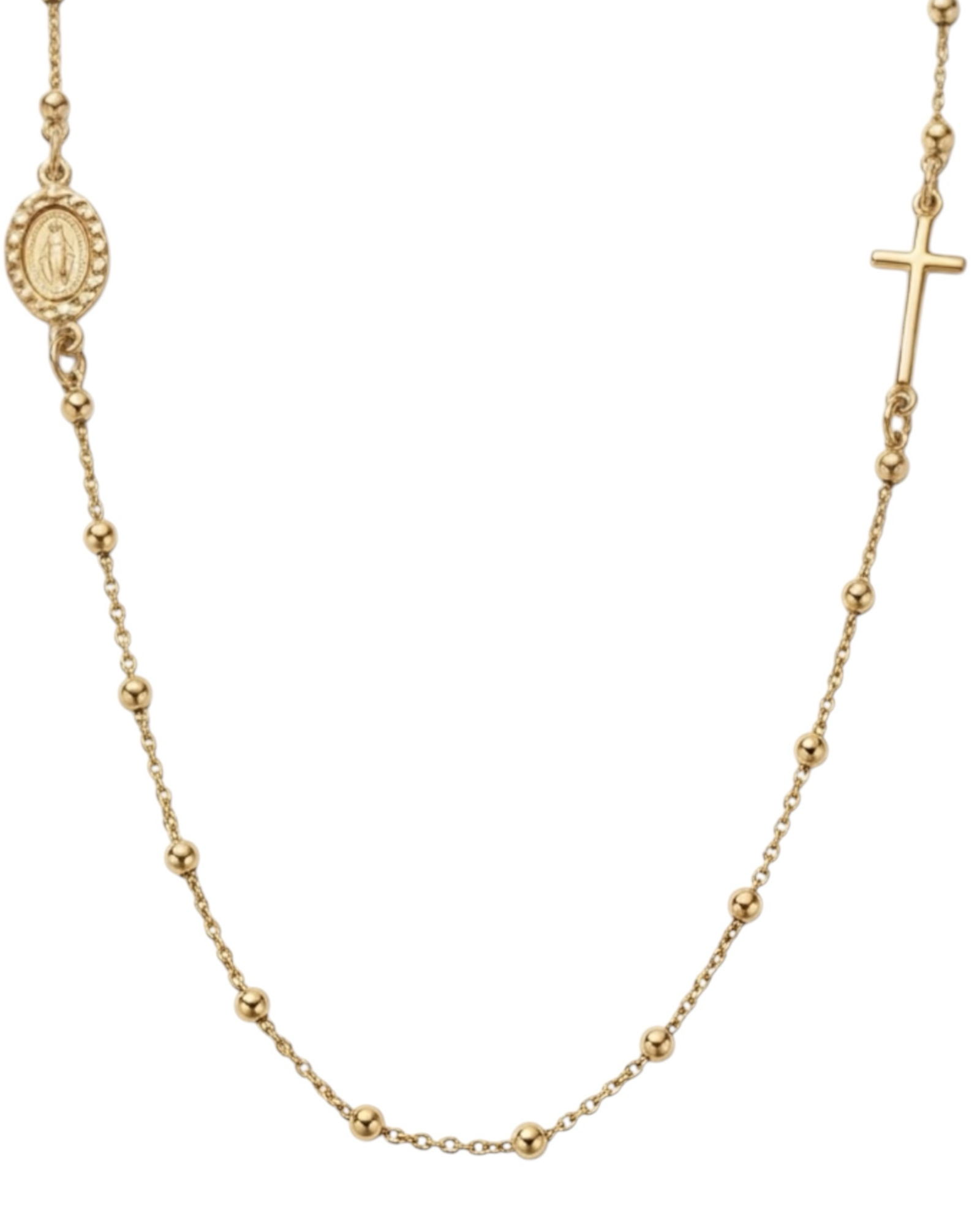 Rosary and Our Lady of Grace Necklace in Gold-Plated Silver