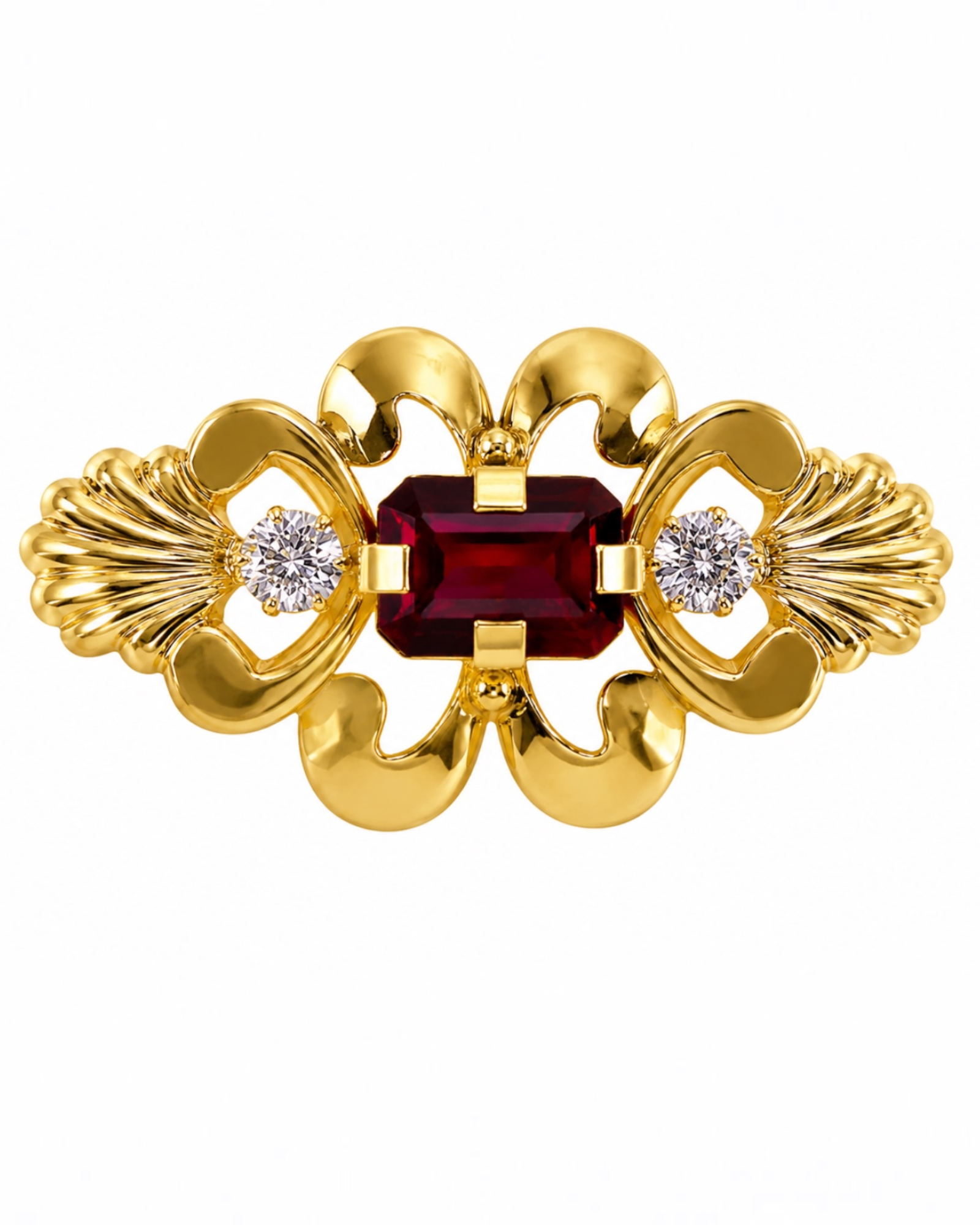 Baroque Pin with Red Stone in Gilded Silver