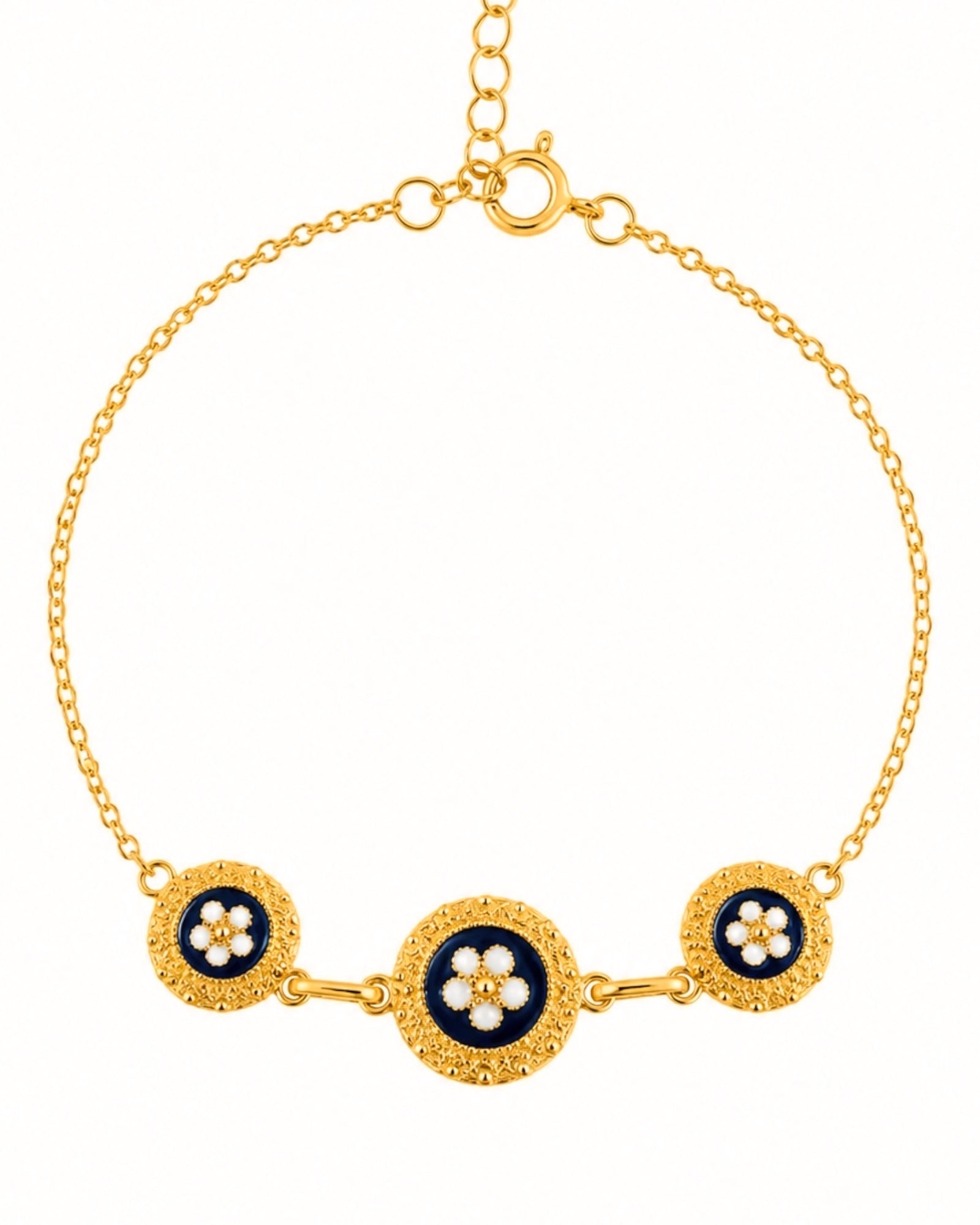 Pulseira de Caramujos Azul em Prata Dourada
