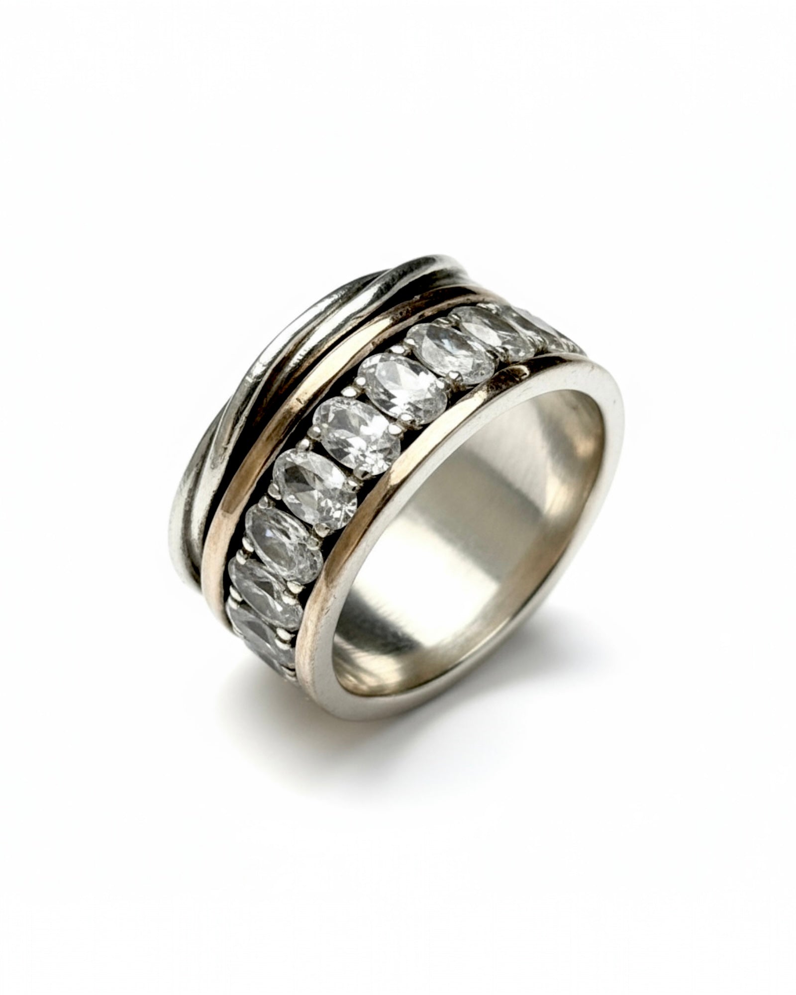 Anti-Stress Ring with Sparkles in Silver and Gold