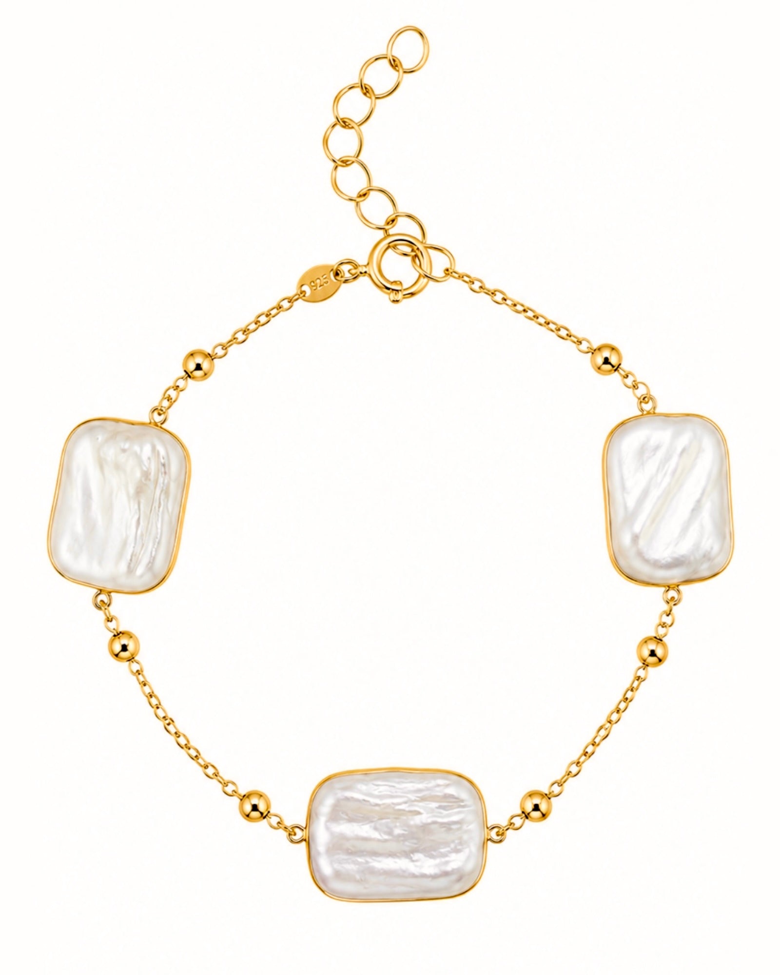 Pulseira com Pérolas Barrocas e Prata Dourada