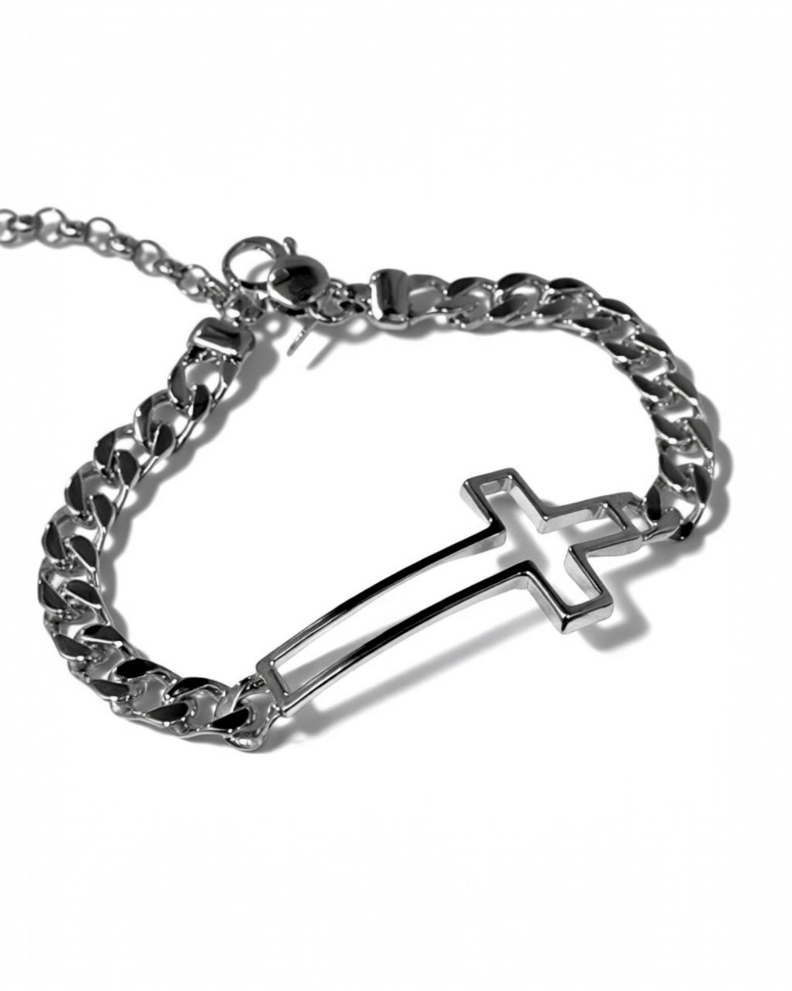 Pulseira Corrente com Cruz em Prata - Homem