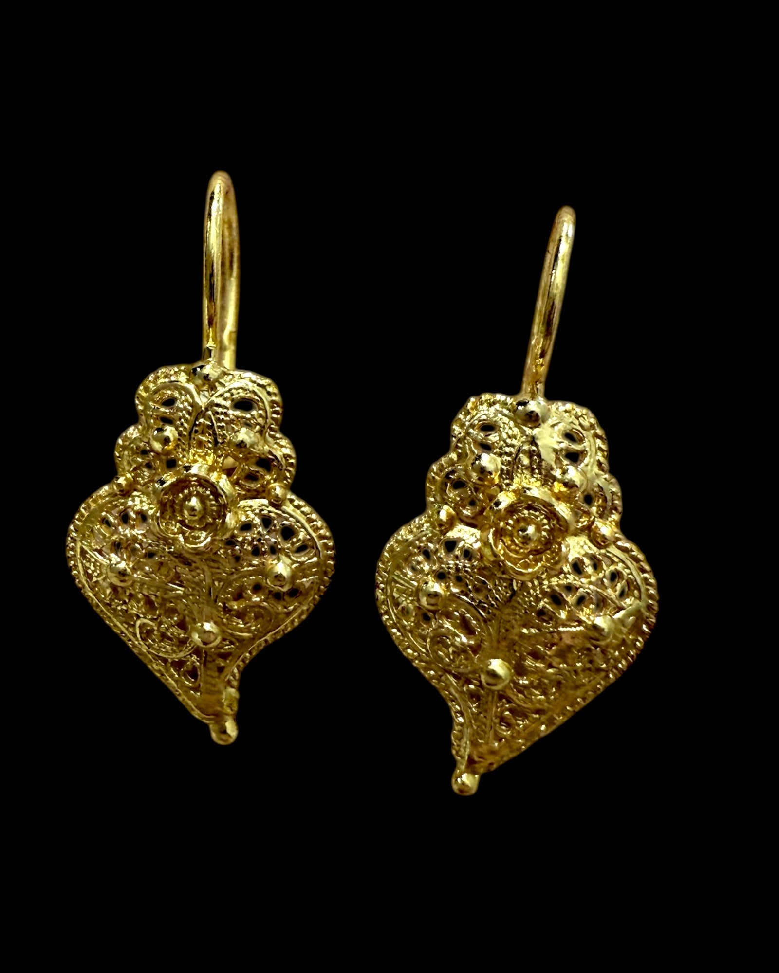 Filigree Heart Earrings in Gold Plated Silver