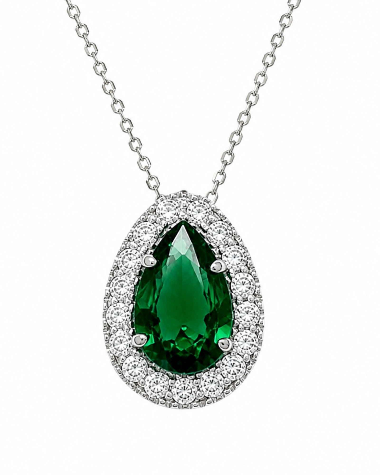 Green Teardrop Necklace in Silver and Gold
