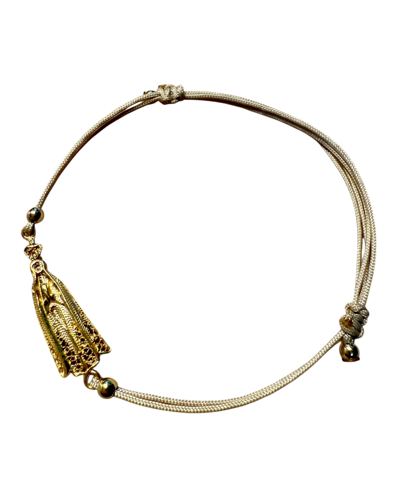 Pulseira Seda Nossa Senhora de Fátima em Prata Dourada