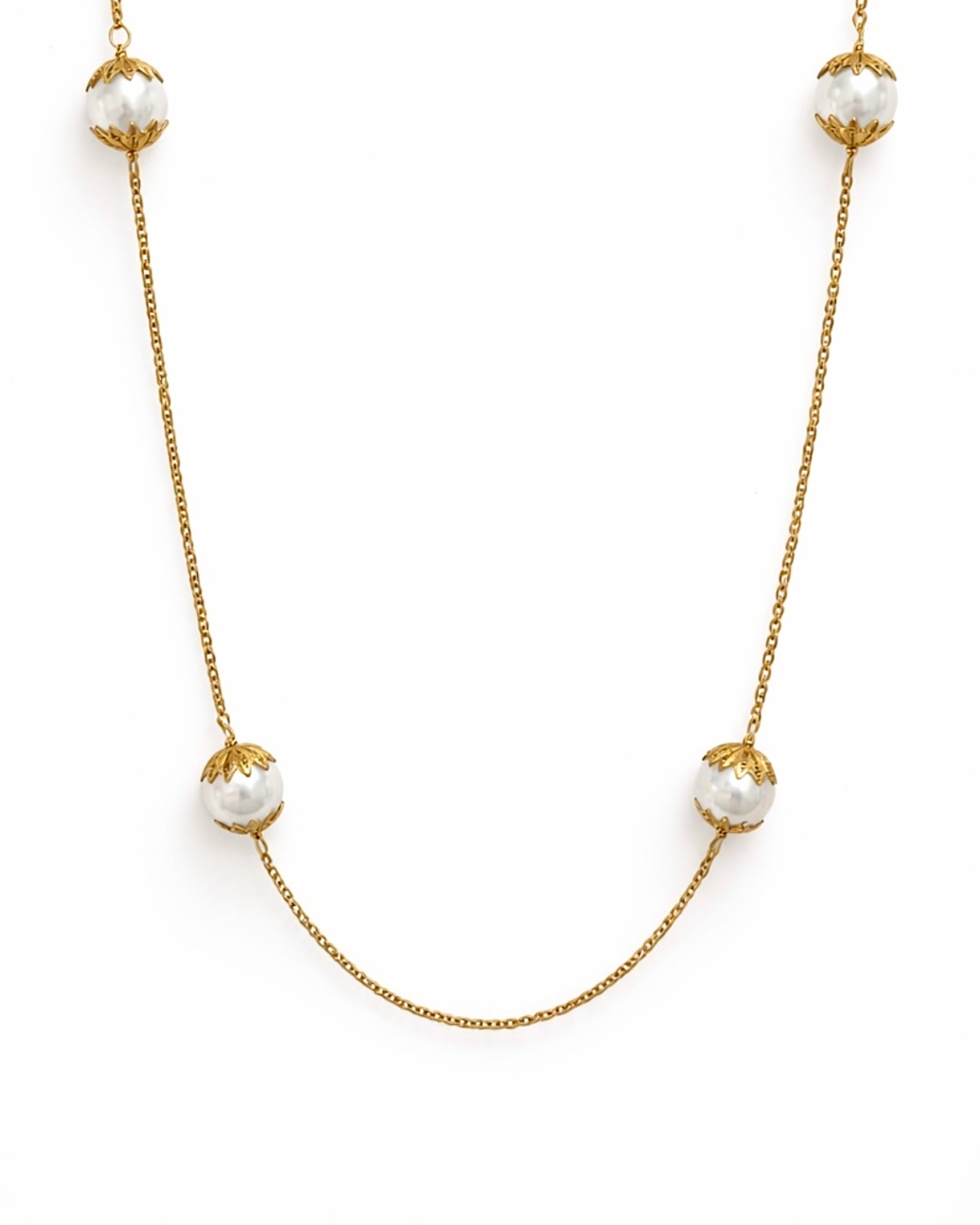 Viana Crescent Scale Bead Necklace in Gold-Plated Silver
