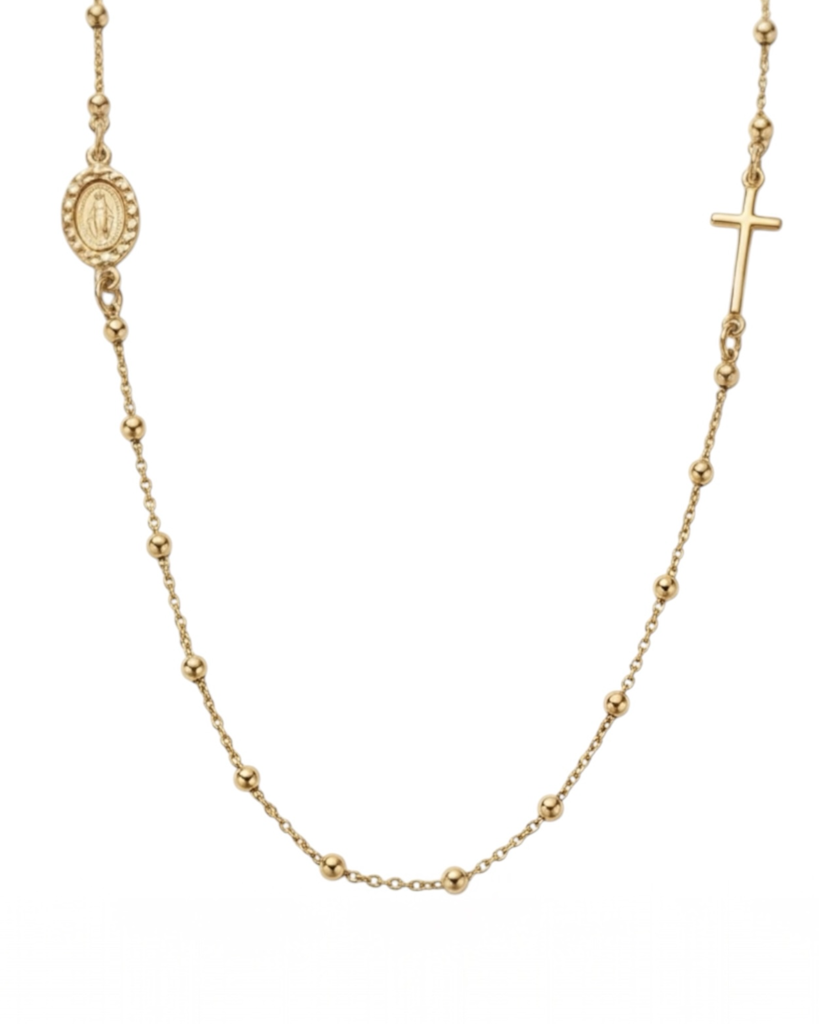 Rosary and Our Lady of Grace Necklace in Gold-Plated Silver
