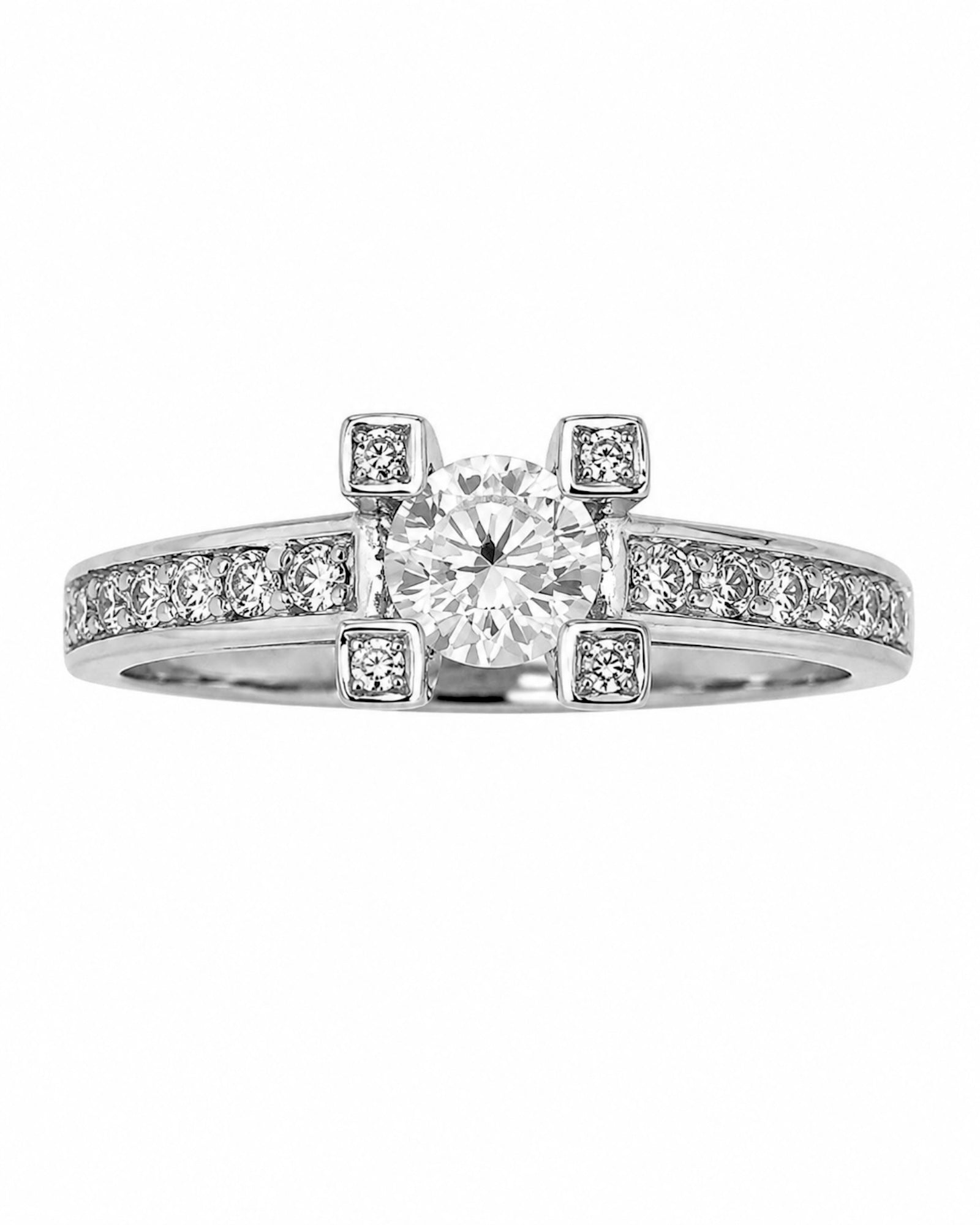 Solitaire engagement ring in white and yellow gold.