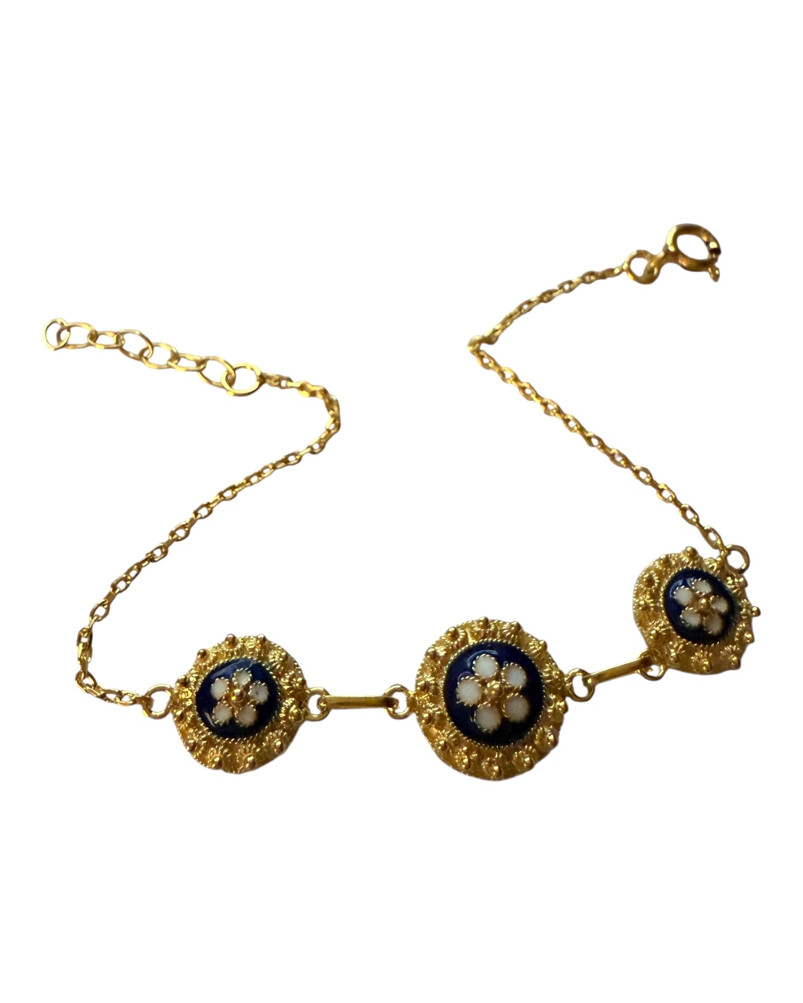 Pulseira Caramujos Azuis em Prata Dourada
