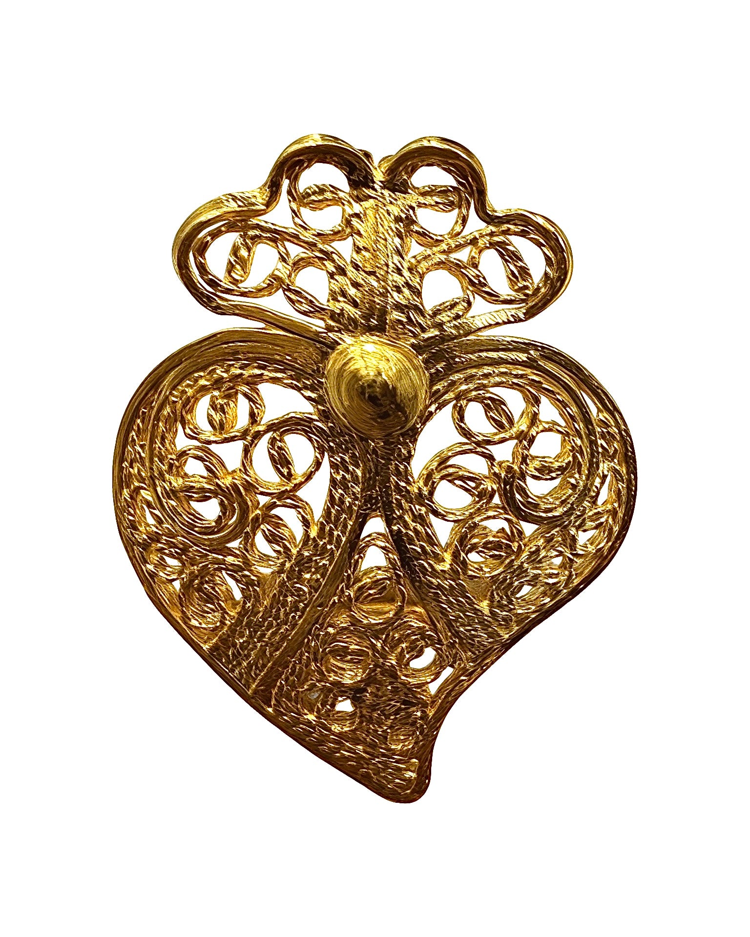 Alfinete Coração de Viana em Prata Dourada