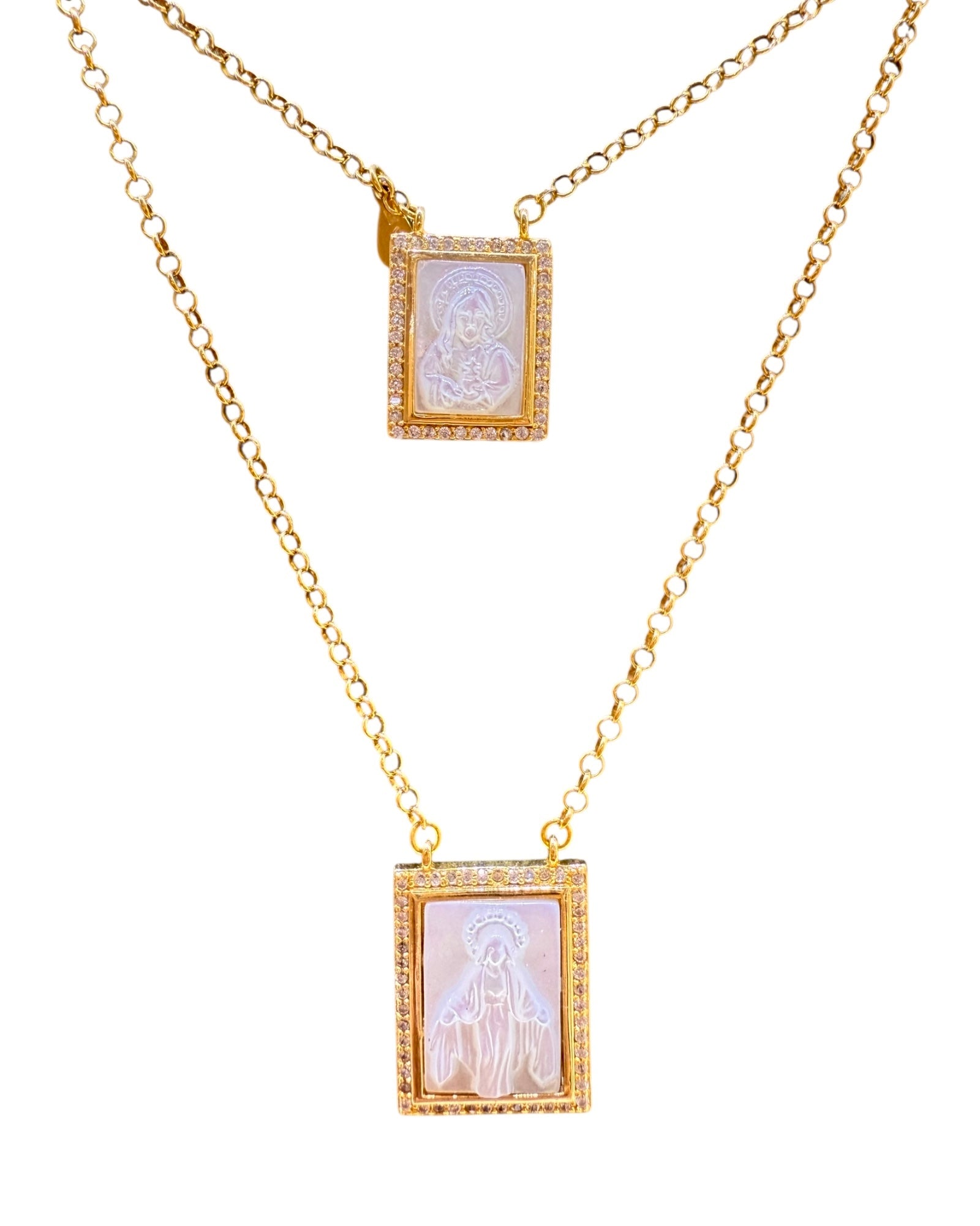 Scapular with Mother of Pearl in Gold Plated Silver