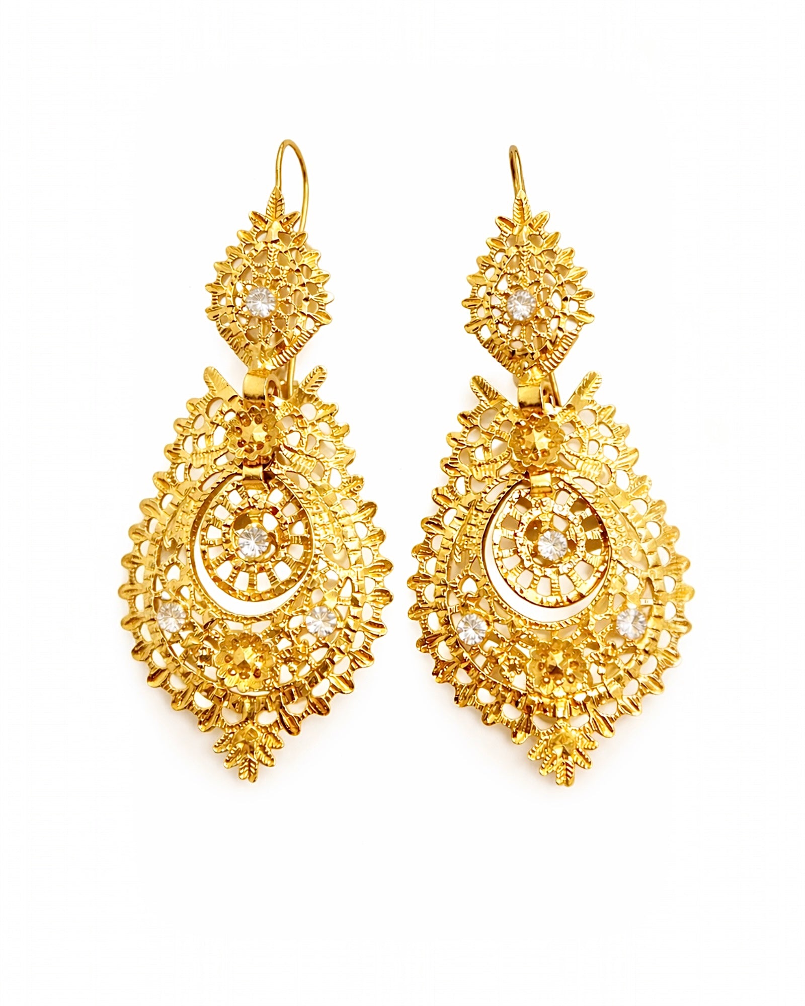 Brincos Raínha com Zircónias  em Prata Dourada