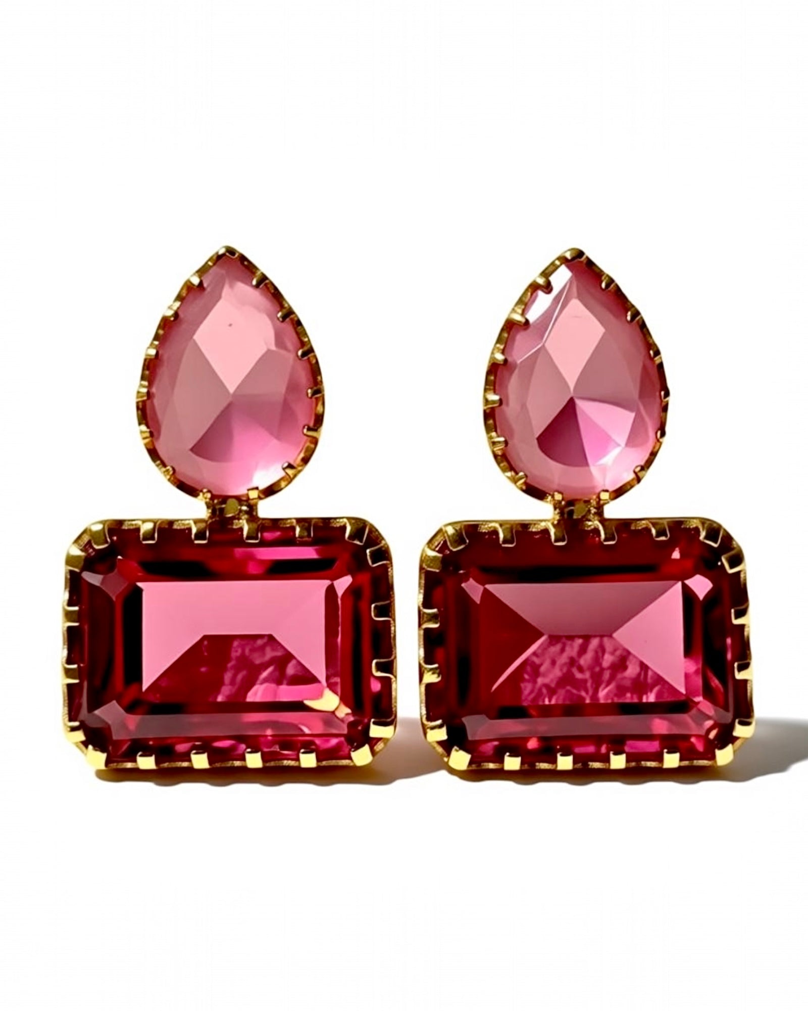 Pink Stone Earrings in Gold-Plated Silver