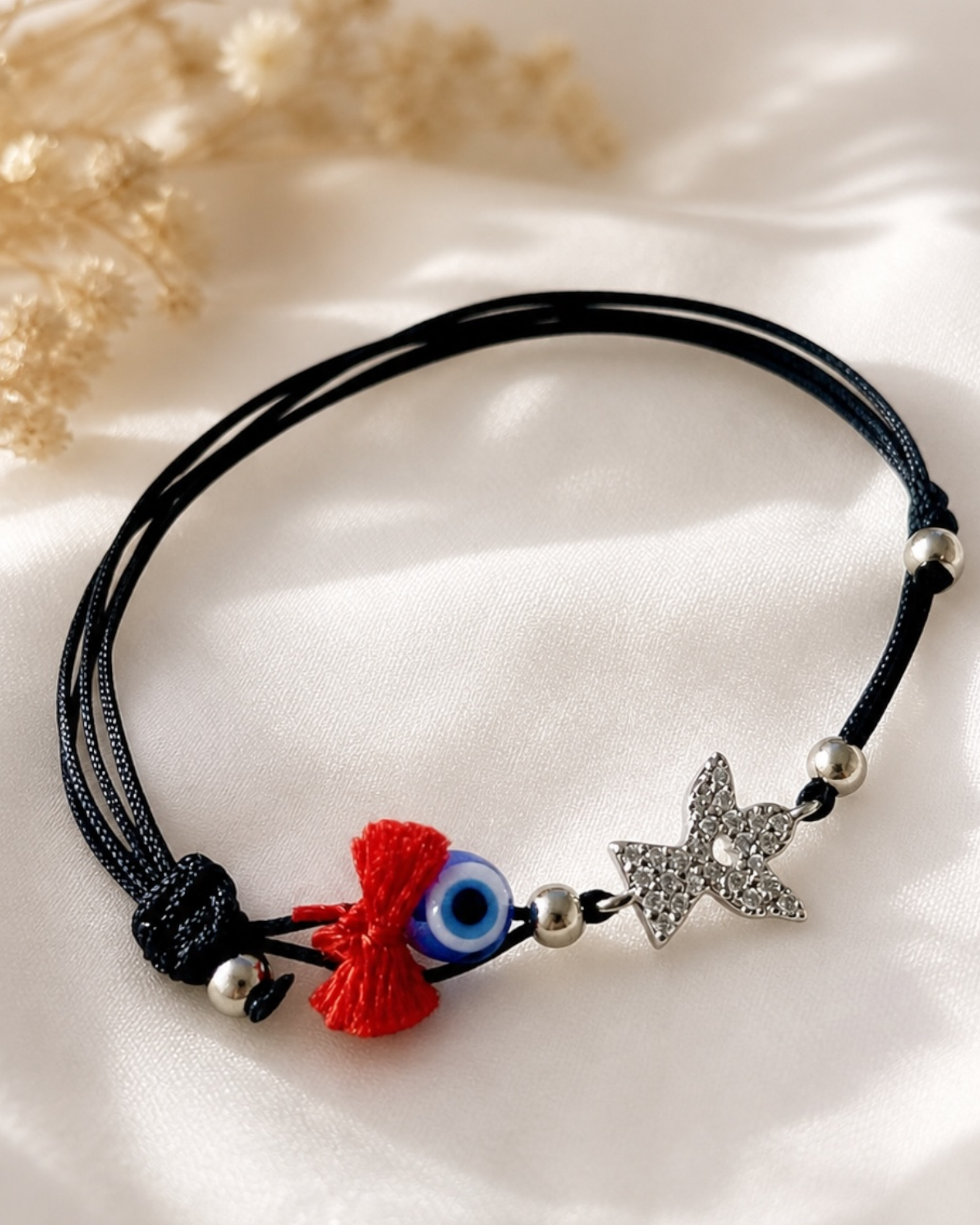 Pulseira de Seda com Anjo em Prata