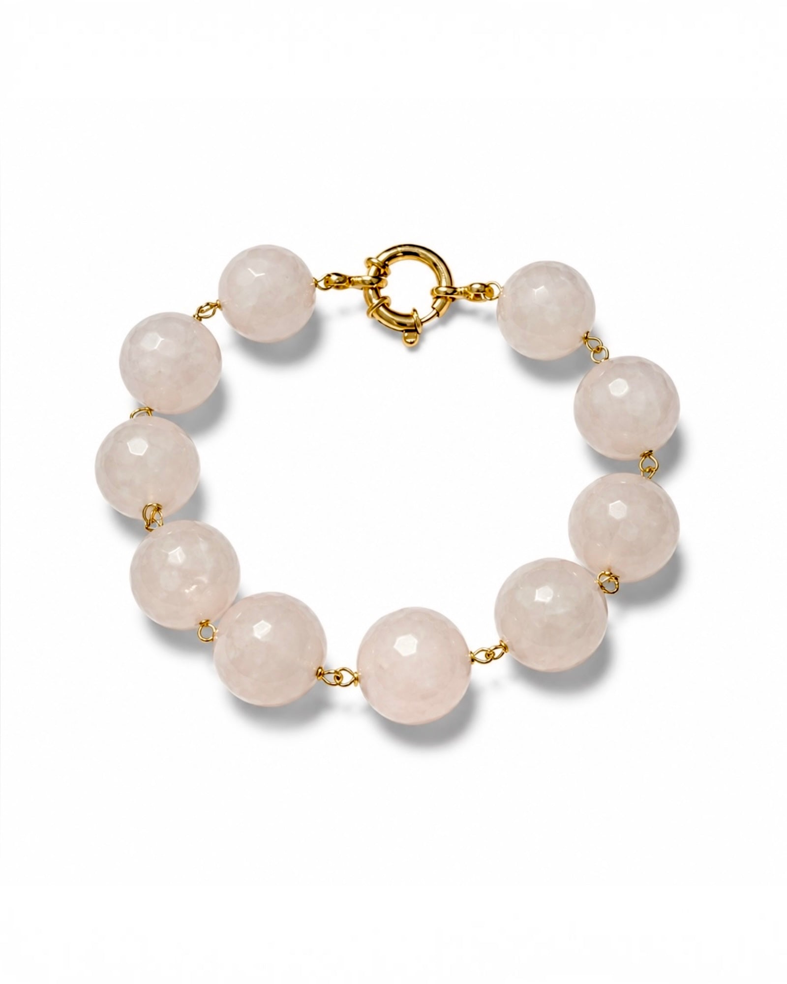 Pulseira Pedras Quartzo Rosa em Prata Dourada