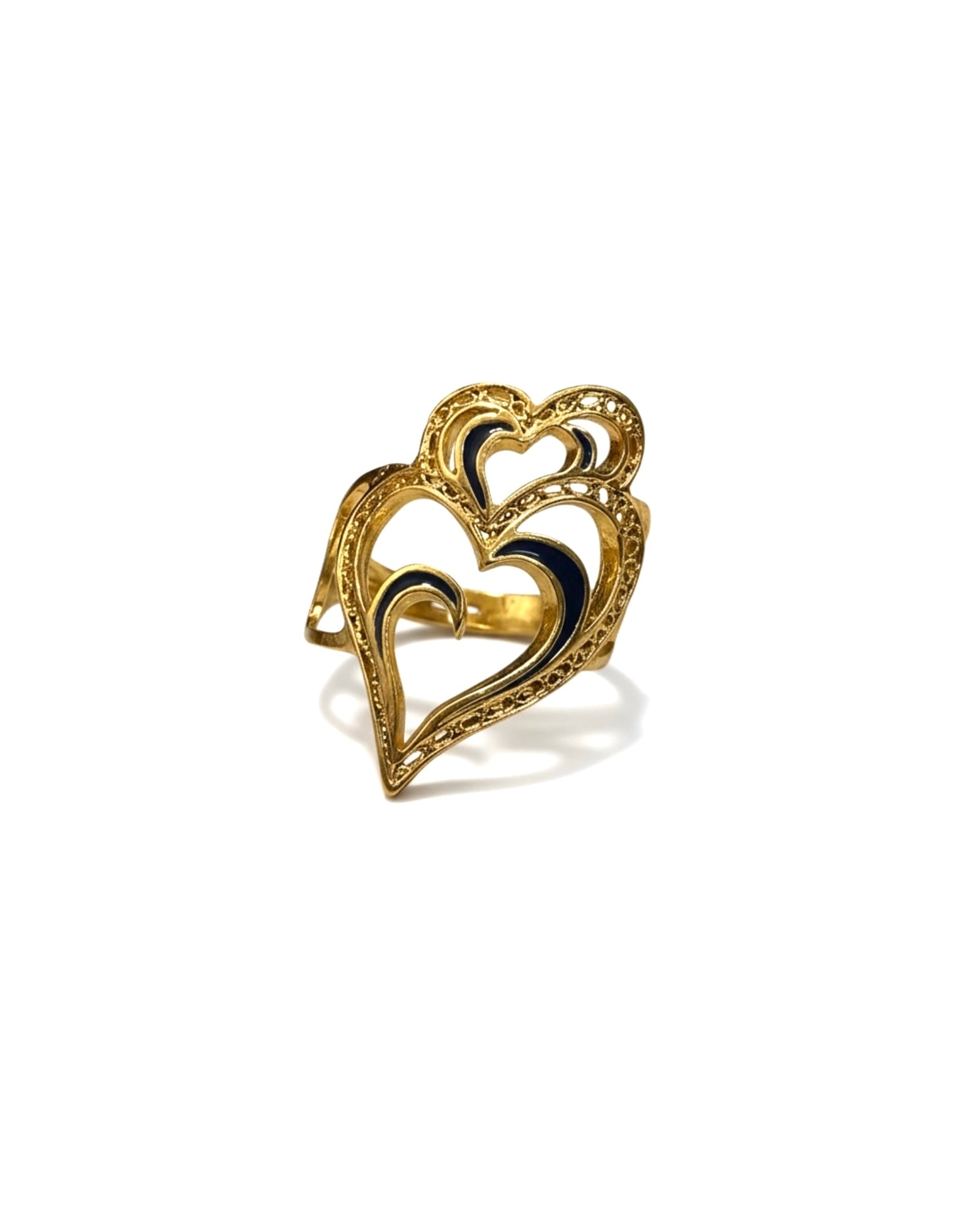 Anel Coração Viana é Amor com Esmalte Azul em Prata Dourada